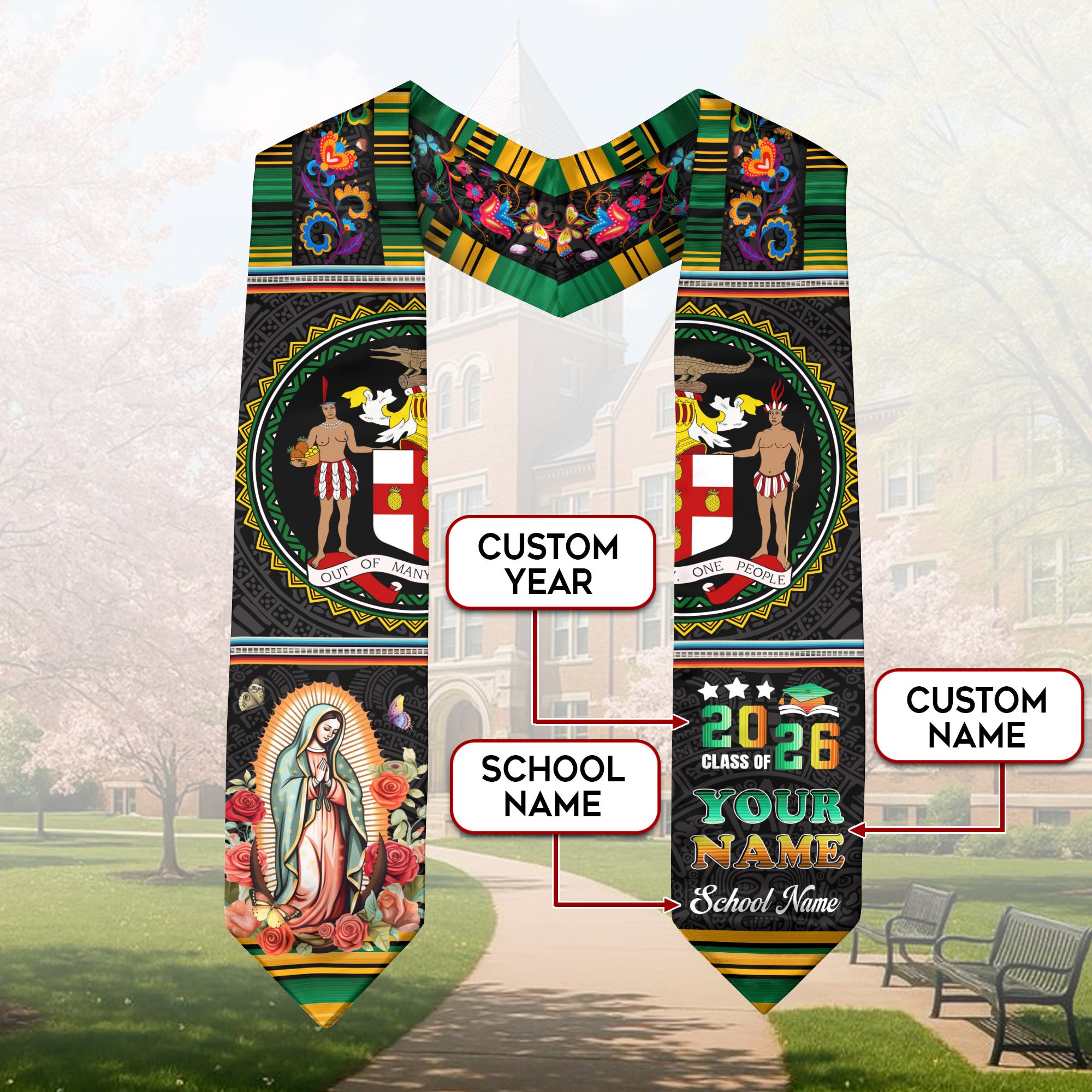 Jamaican Graduation Stole 2026, Jamaica Flag Sash, Custom Grad Sash for Class of 2026