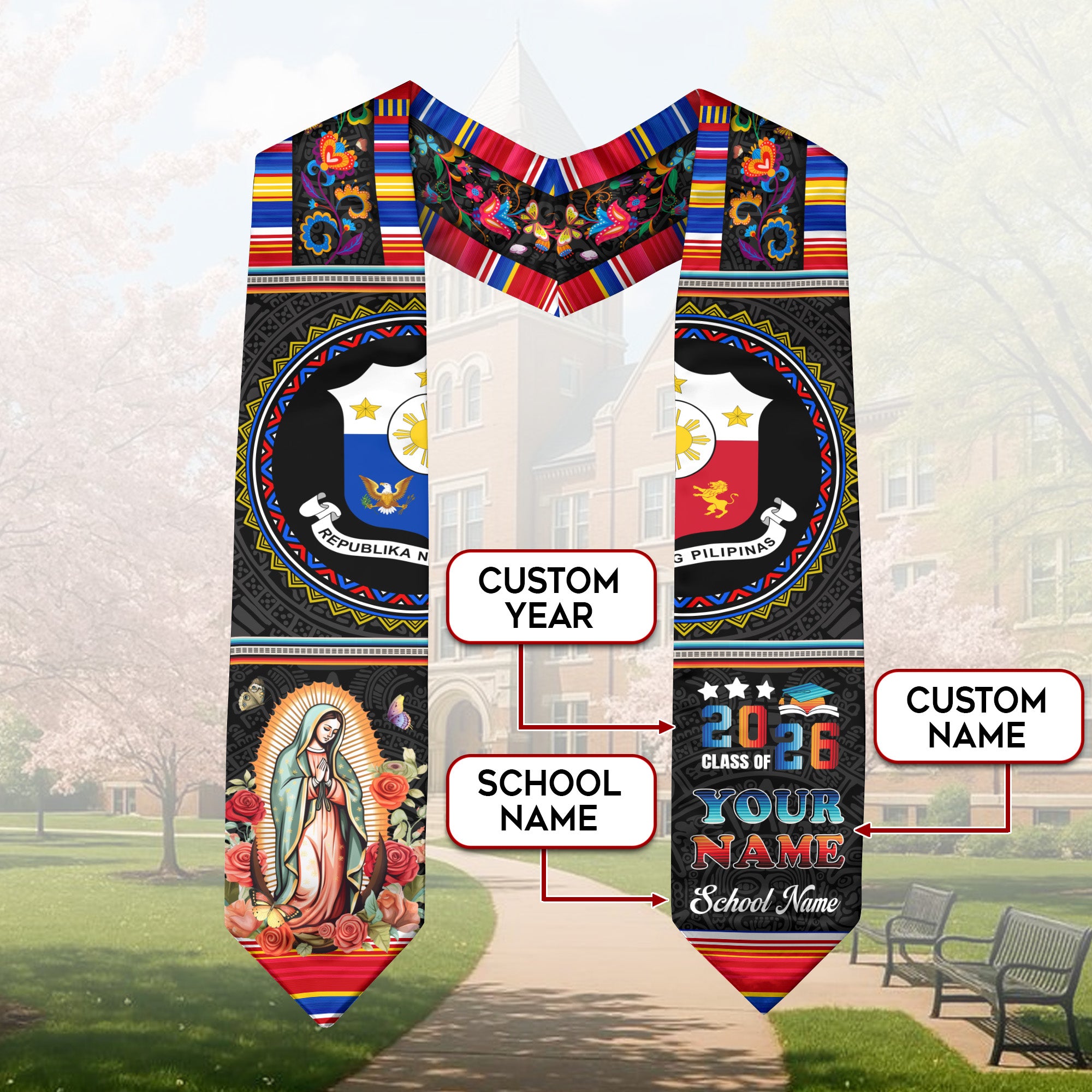 Filipino Graduation Stole 2026, Philippines Flag Sash, Custom Grad Sash for Class of 2026