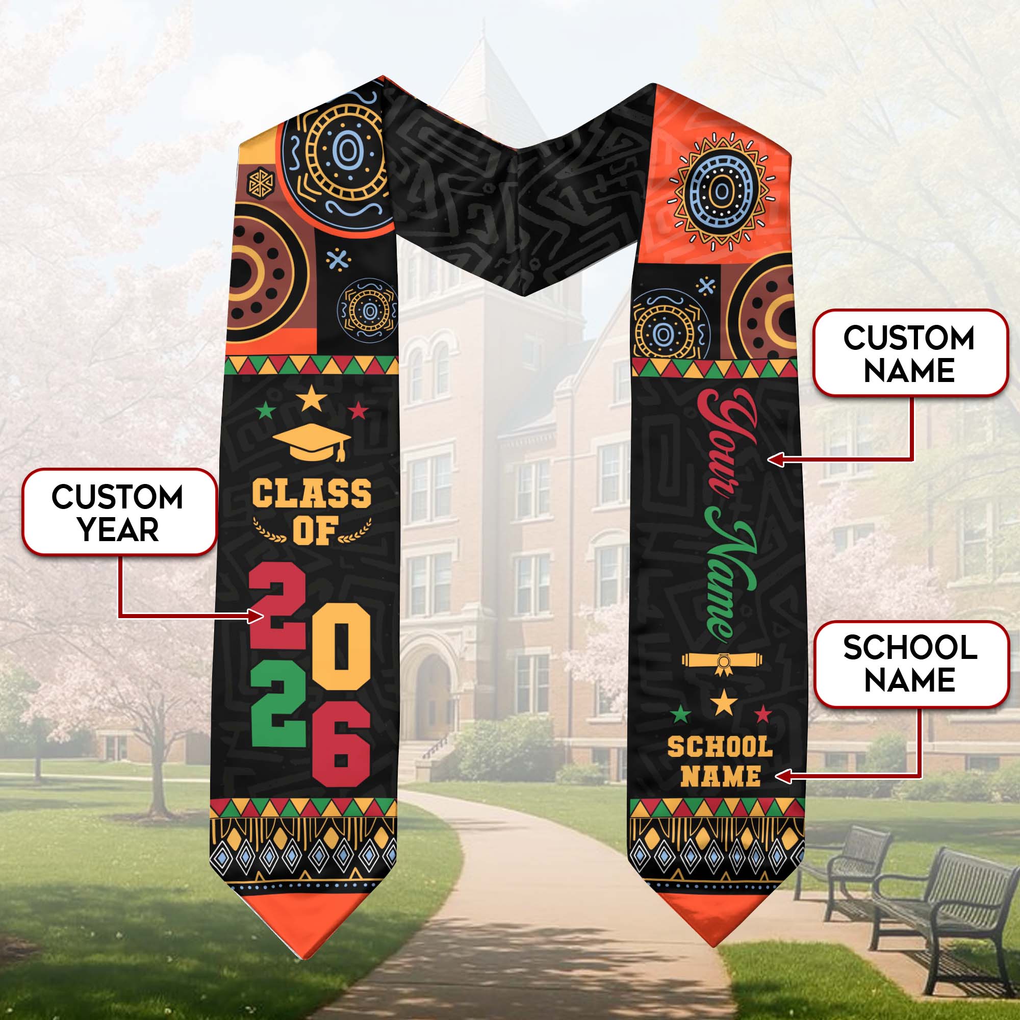 Africa Graduation Stole 2026, African Flag Graduation Sash, Cultural Grad Stole Gift