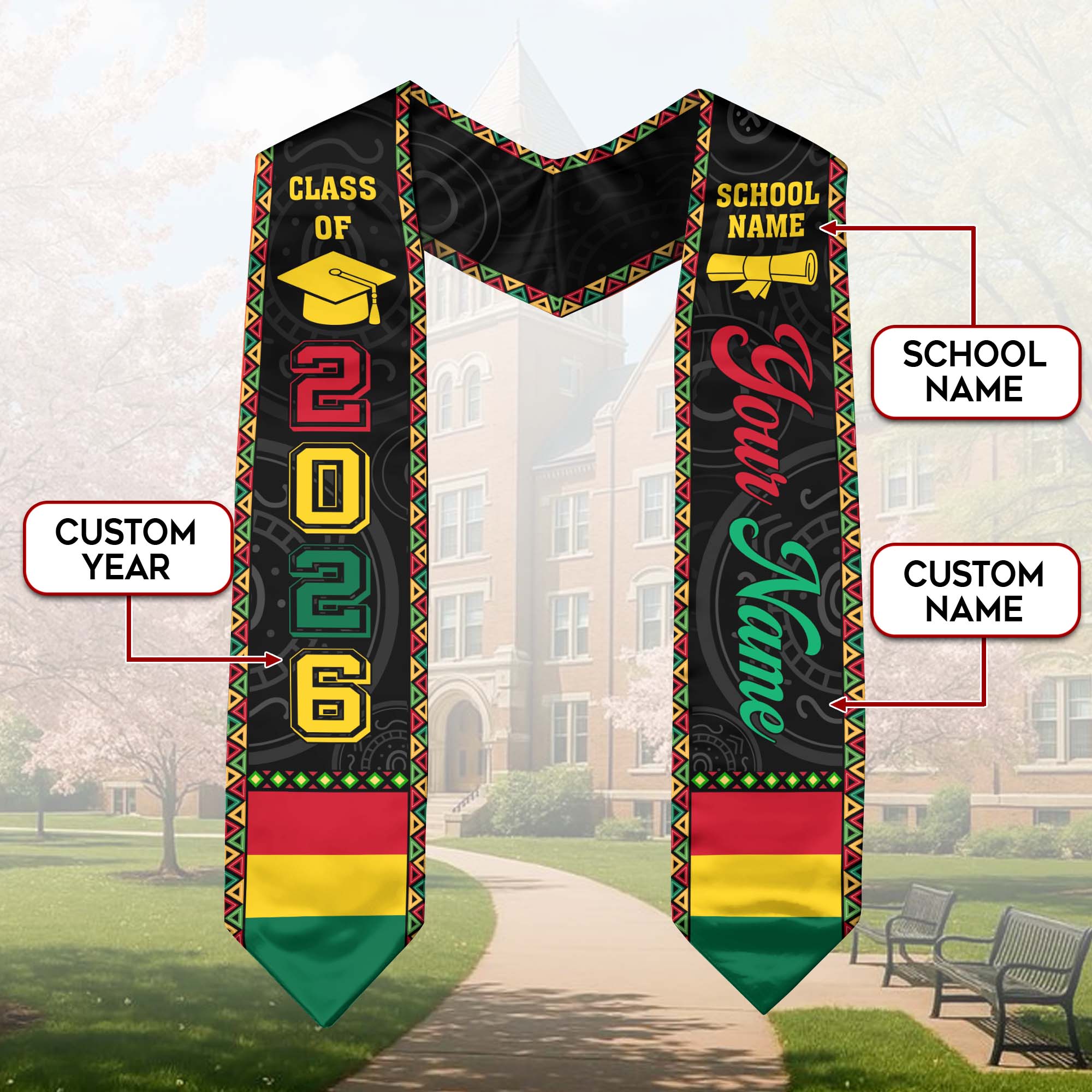 African Flag Graduation Stole 2026, Africa Graduation Sash, Africa Stole for Grads