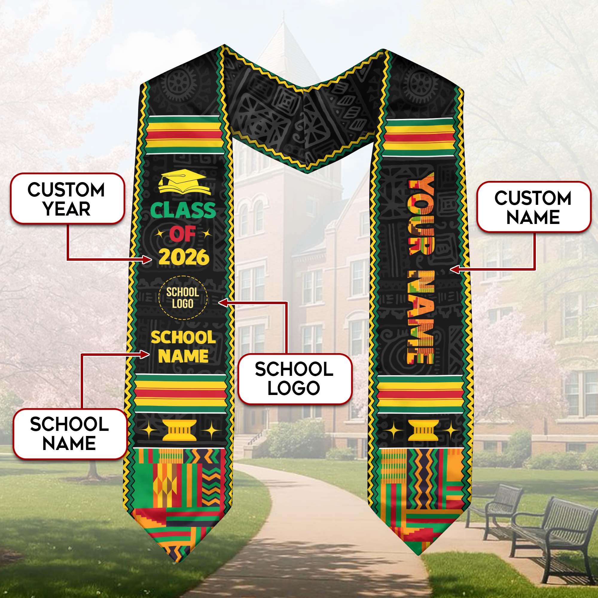 Class of 2026 Africa Graduation Sash, African Stole, African Flag Graduation Stole