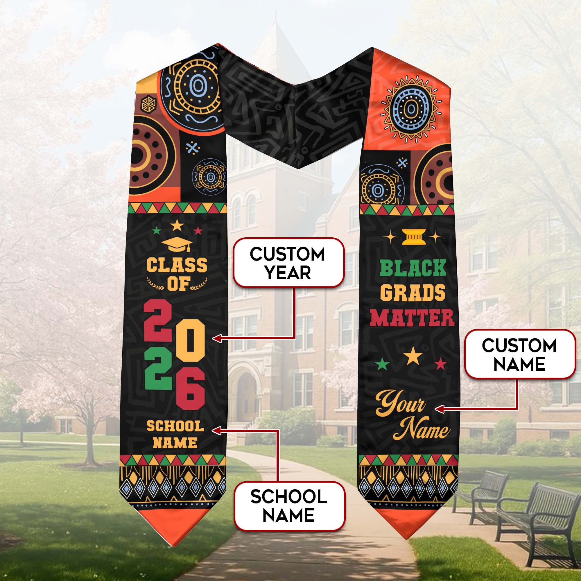 Africa Graduation Stole 2026, African Flag Sash, Class of 2026 Custom Trim for Grads