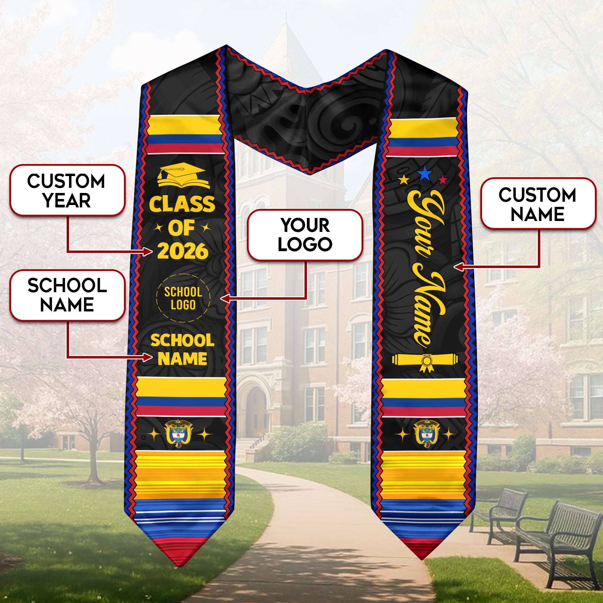 Colombian Stole 2026, Colombian Flag Graduation Sash, Cultural Graduation Stole