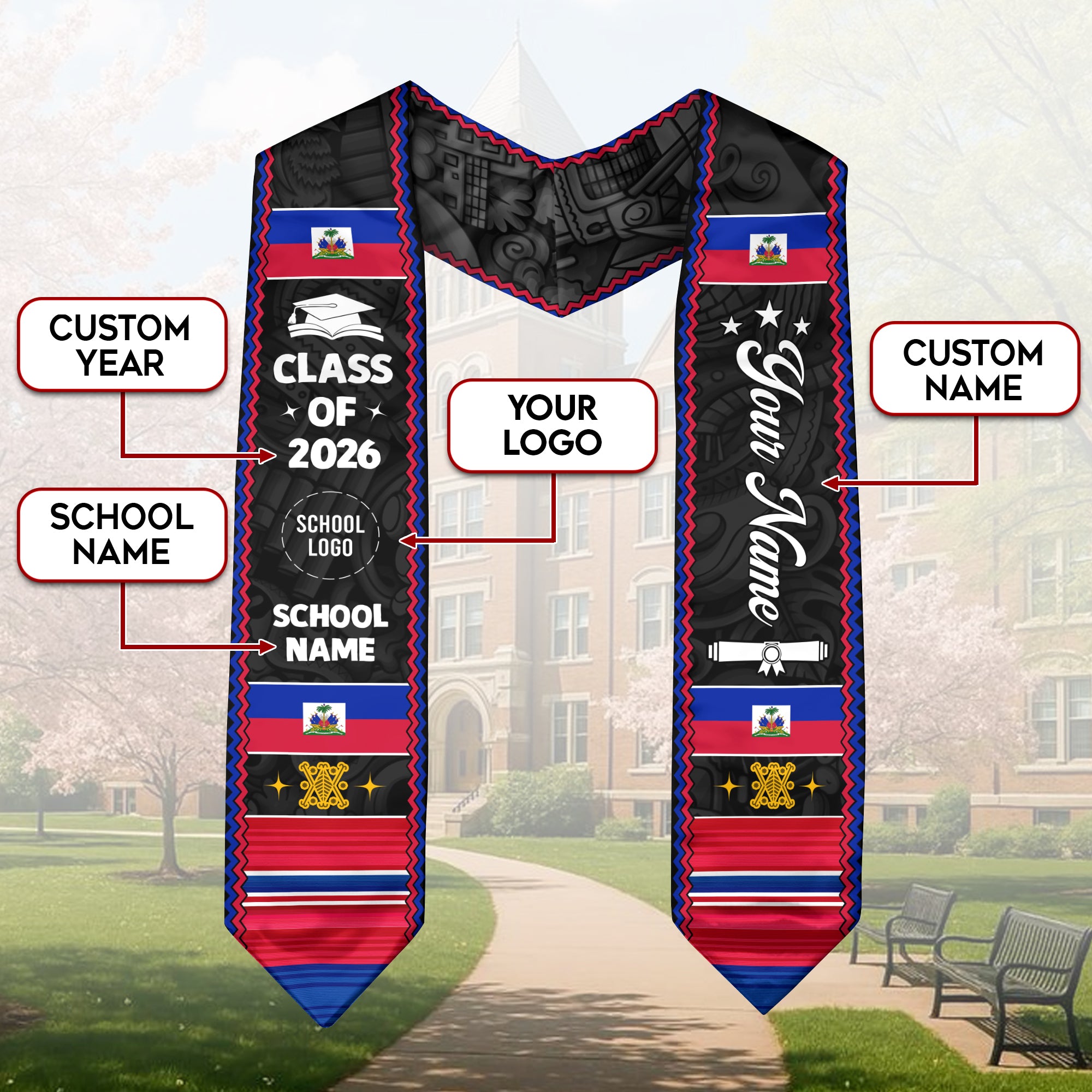 Haiti Flag Graduation Stole, Haitian Graduation Sash 2026, Haiti Custom Stole, Haiti Graduation Stole