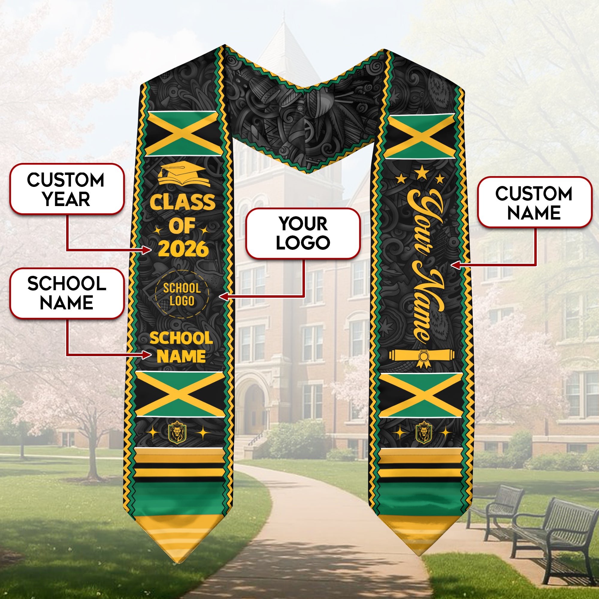 Jamaican Graduation Stole 2026, Flag Stole for Graduates, Jamaica Sash, Graduation Accessory