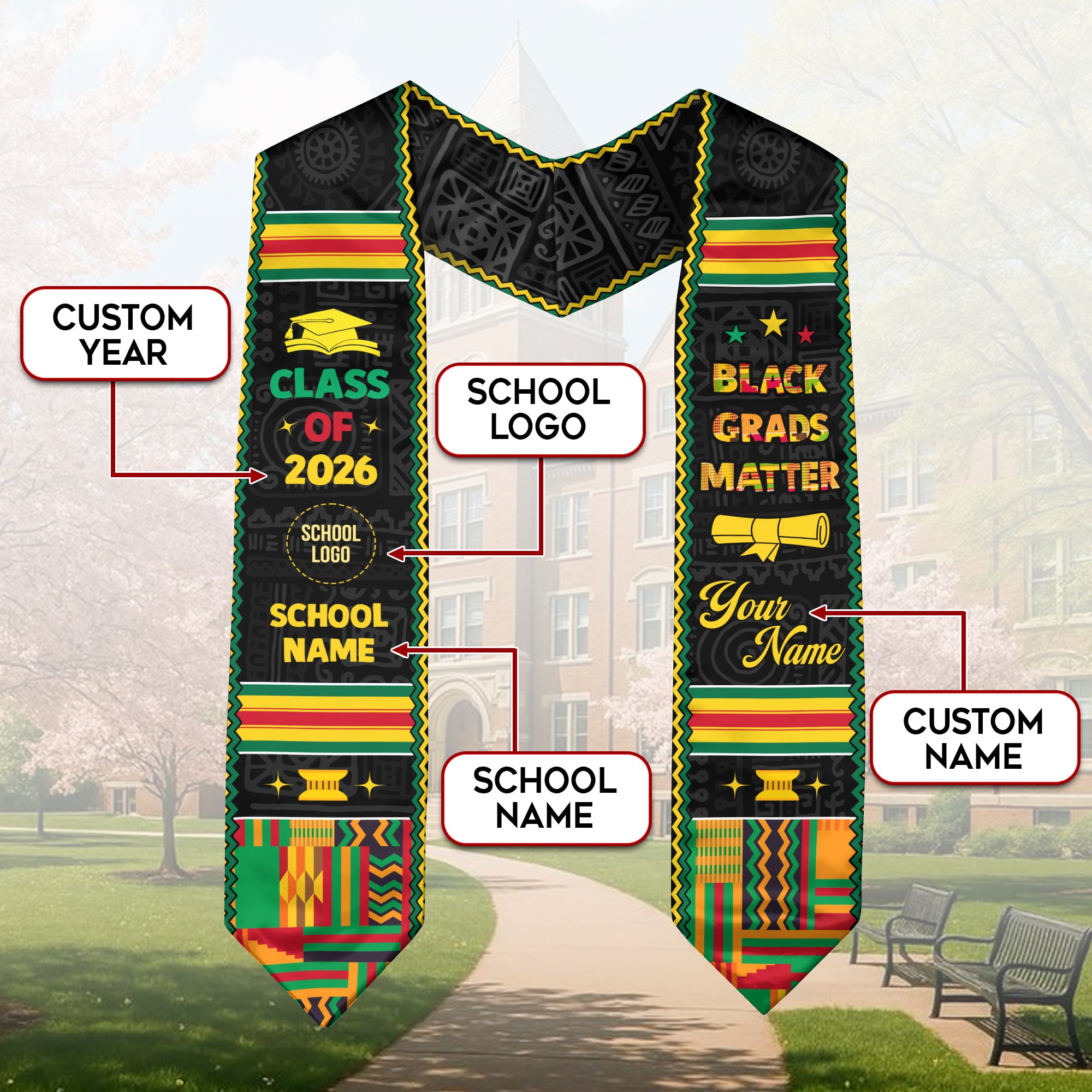Africa Flag Graduation Stole 2026, African Grad Sash, Custom-Ready Gift Stole 2026