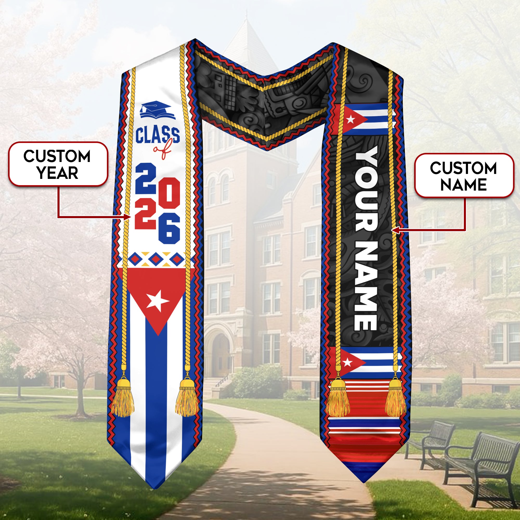 2026 Cuba Stole, Cuban Flag Graduation Sash, Graduation Stole for Cuban Pride