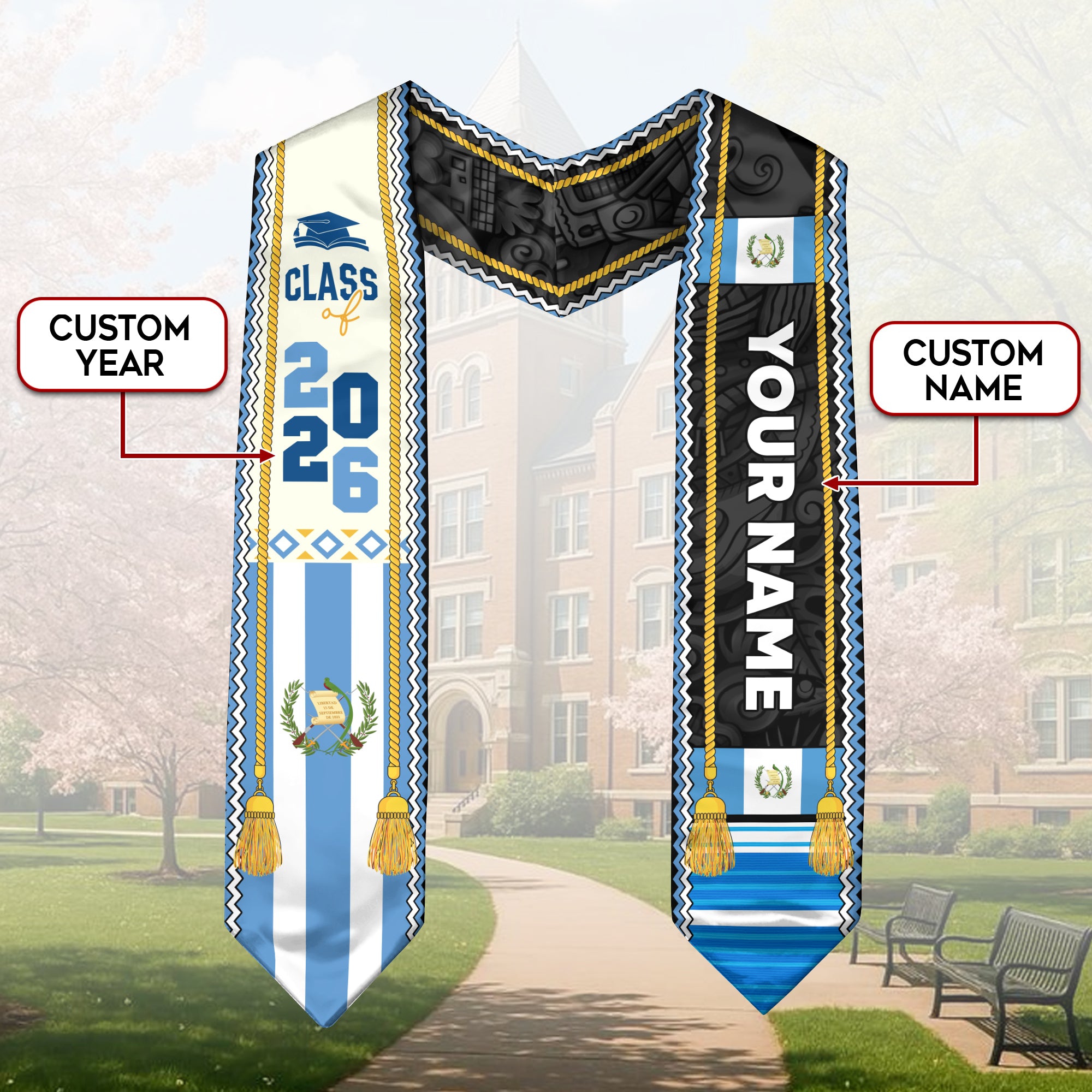 Customized Guatemalan Graduation Stole 2026, Guatemala Flag Sash, Formal Personalized Graduation Style