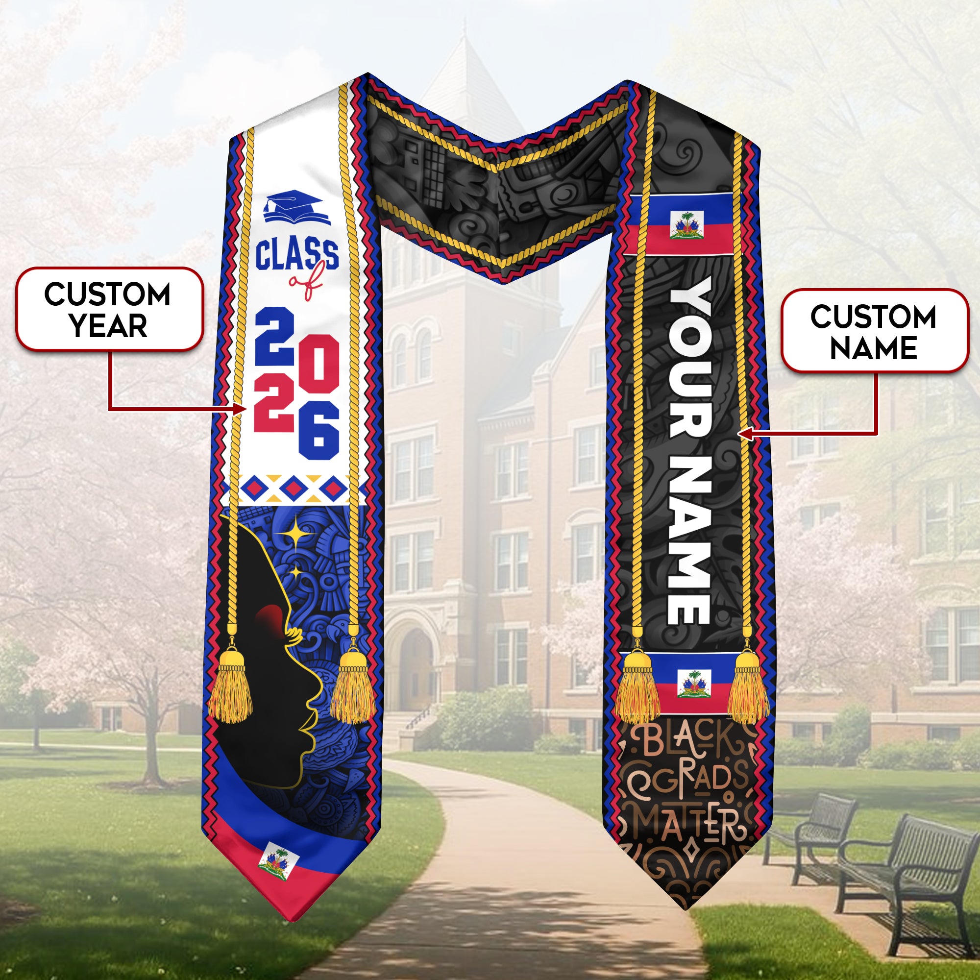 Custom Stole for Haiti Graduation, Haitian Flag Stole 2026, Haiti Graduation Sash, Stole Haiti