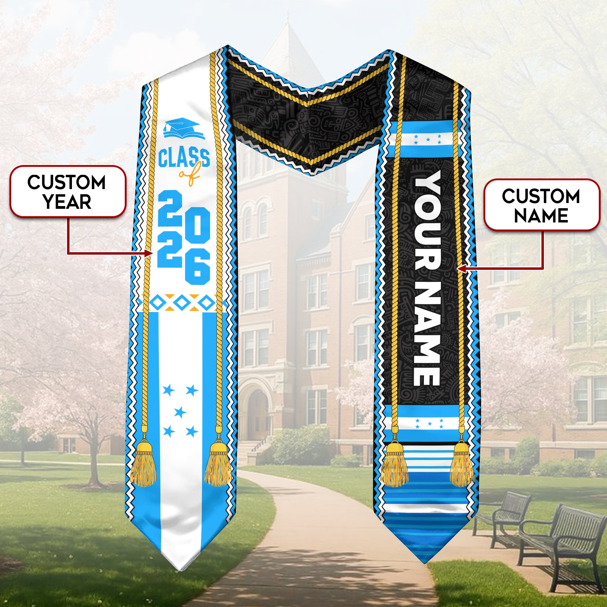 2026 Graduation Stole Honduras, Custom Honduras Flag Stole, Personalized Graduation Accessory