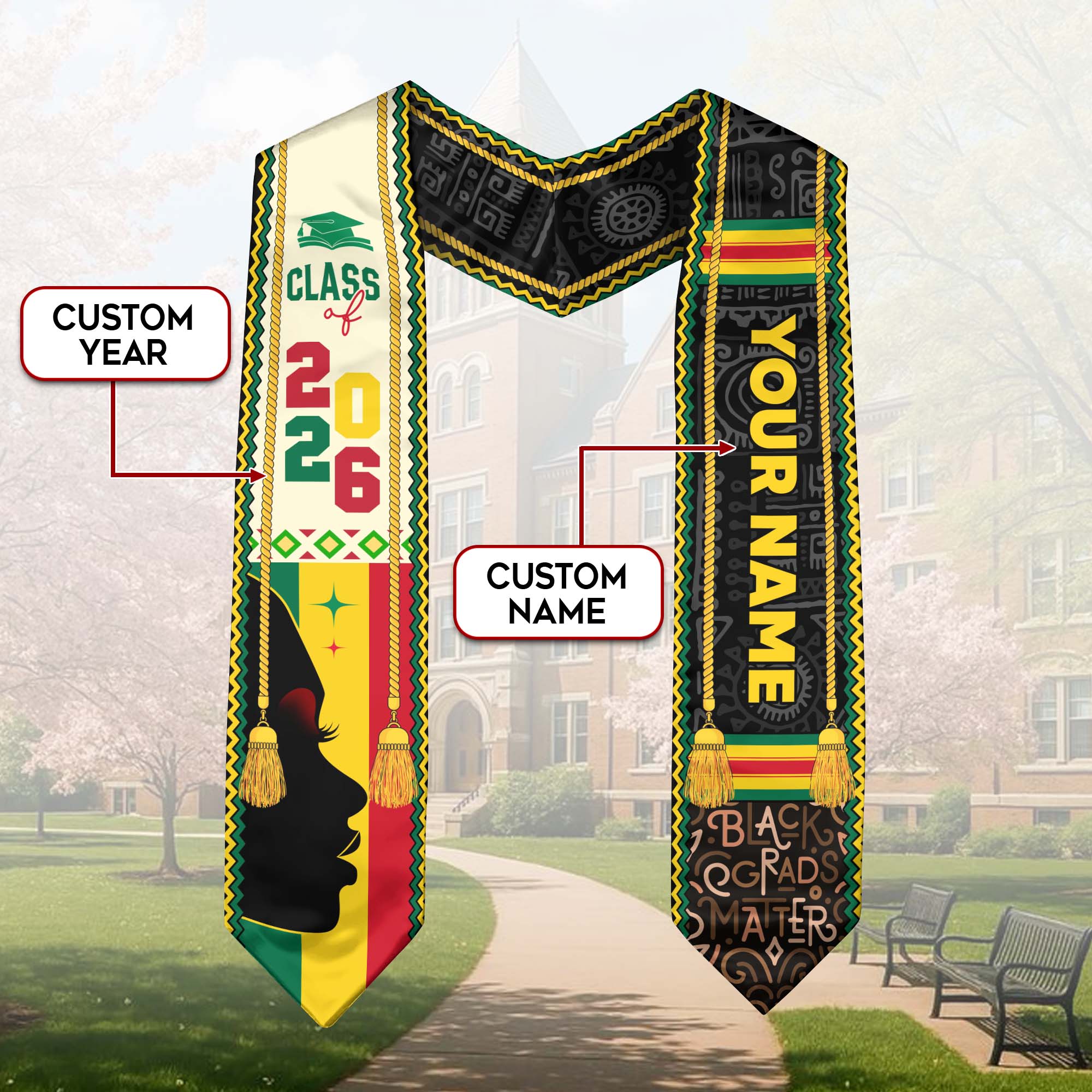 African Graduation Sash 2026, Africa Flag Stole, Graduation Sash with Custom Finish