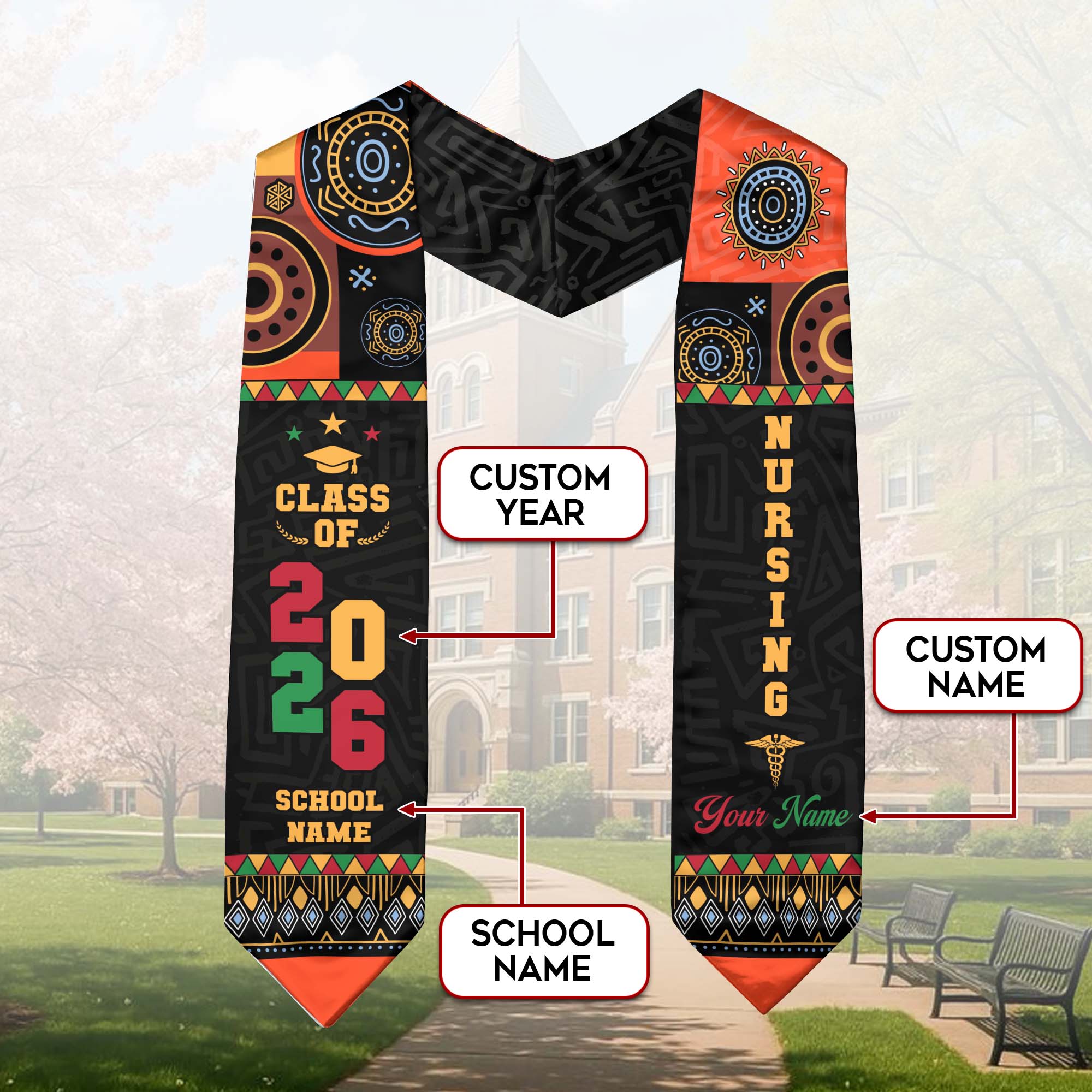 Customized African American Nursing Graduation Stole, RN BSN Nurse Ceremony Sash 2026