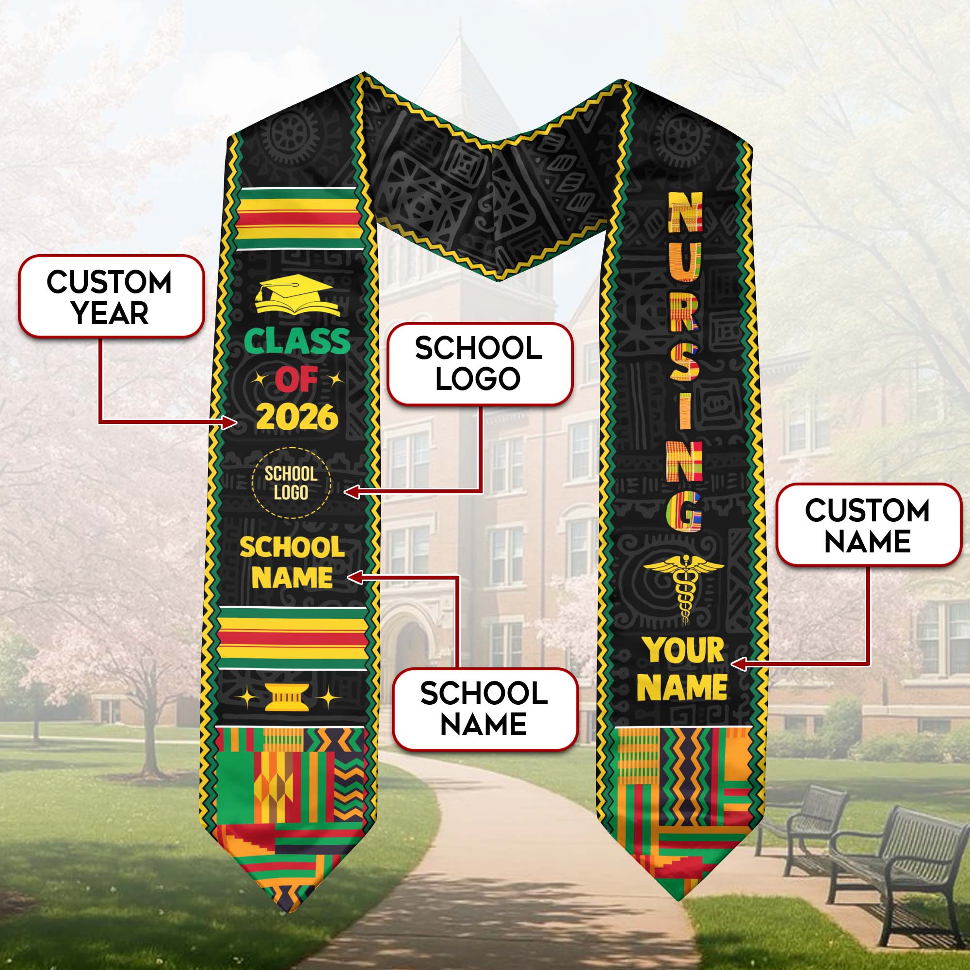 Customized Pan African Nursing Graduation Stole for RN Nurses, BSN Graduation Sash 2026