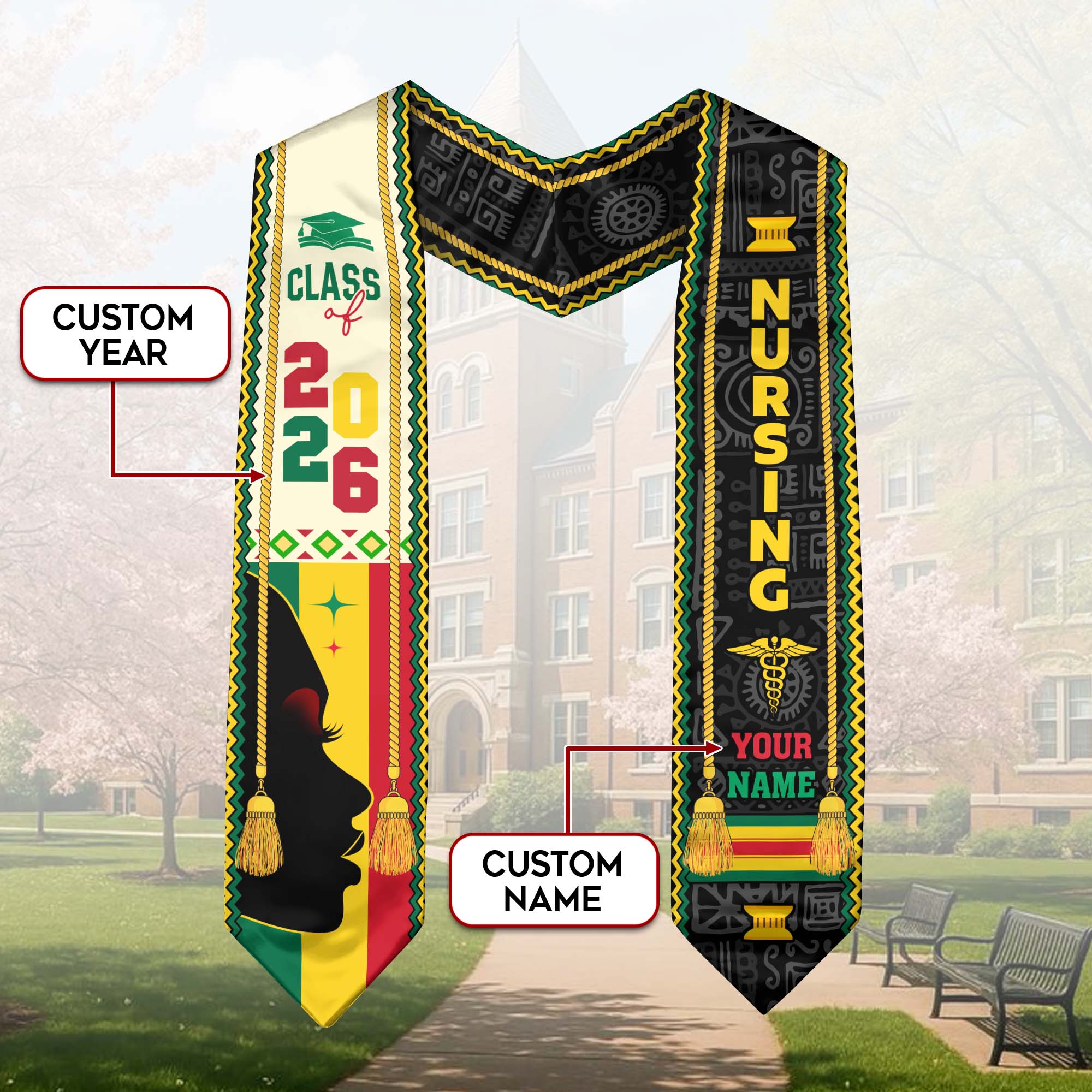 Customized African RN Graduation Stole, Nursing Ceremony Sash for Class of 2026
