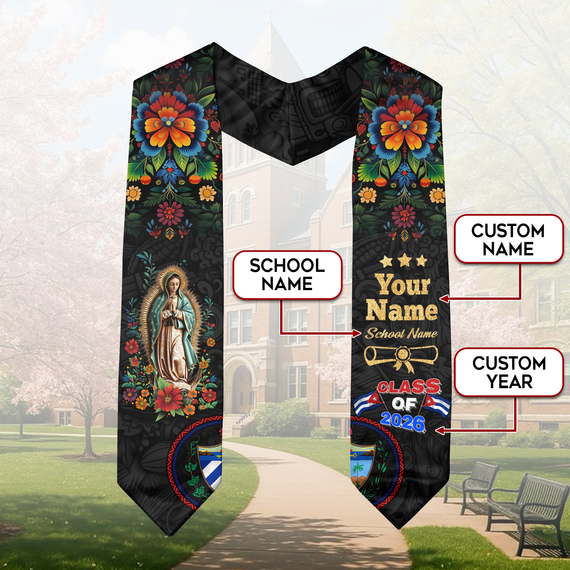 Cuba Graduation Stole 2026, Cuban Flag Graduation Sash, Personalized Cuba Stole