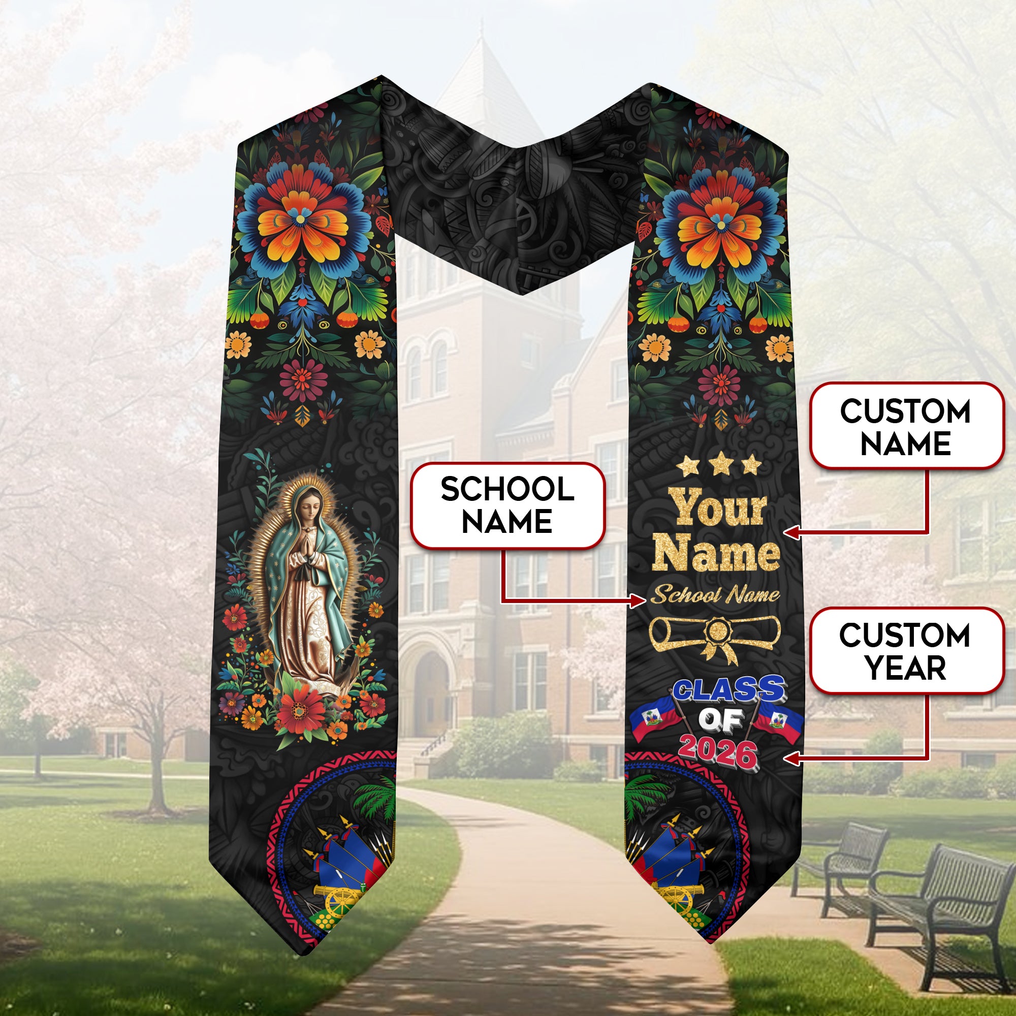 Haitian Graduation Stole, Haitian Flag Graduation Stole 2026, Haiti Stole, Custom Haiti Graduation Stole
