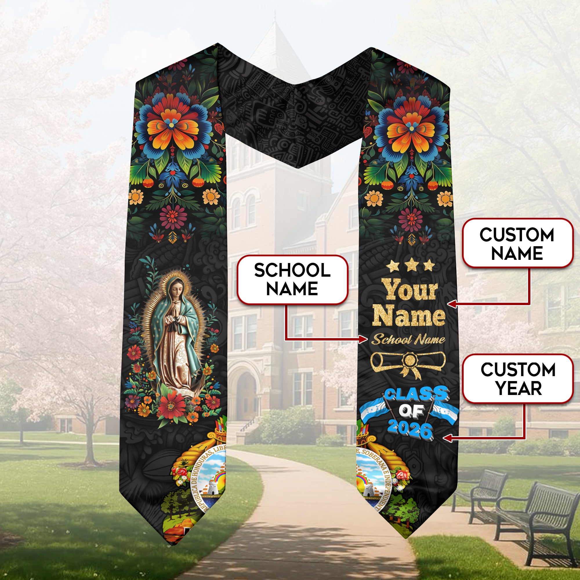 2026 Honduras Graduation Sash, Honduras Flag Graduation Stole, Custom Stole for Graduates