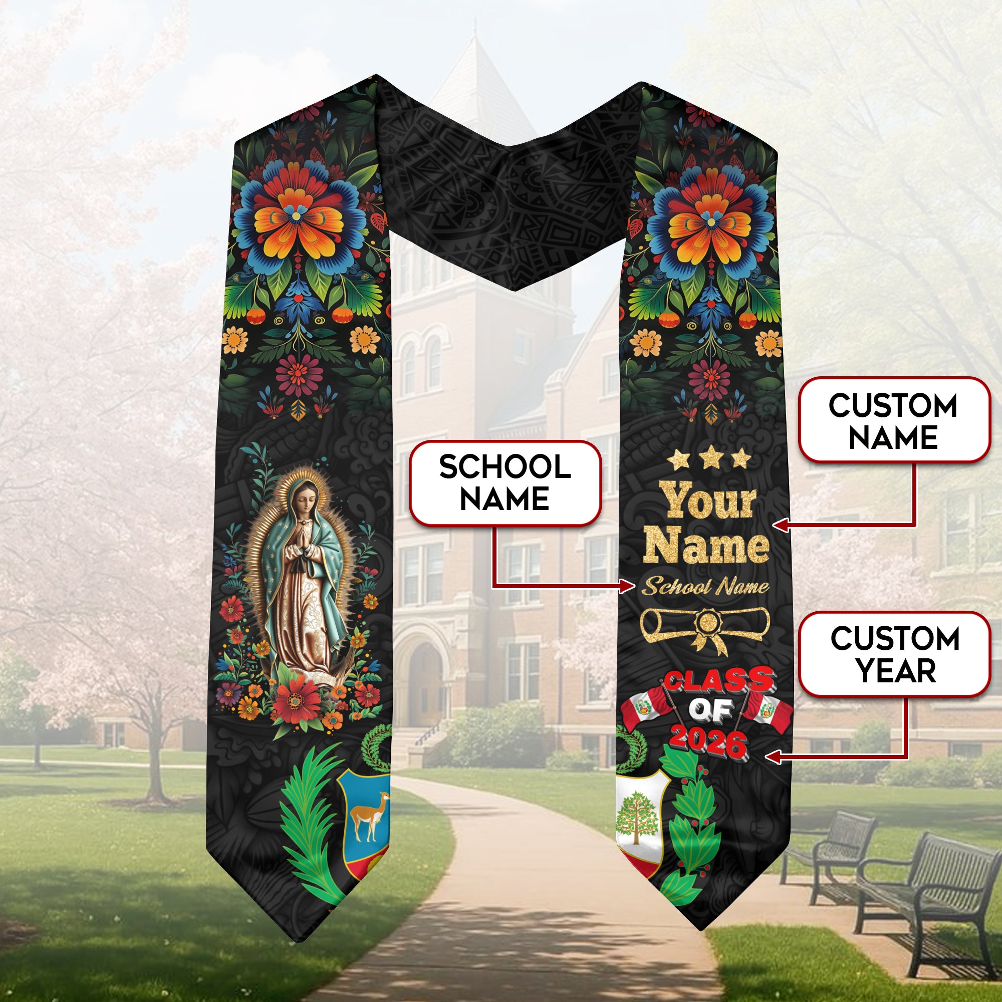 Peru Graduation Sash, Peruvian Flag Stole 2026, Custom Peru Graduation Stole