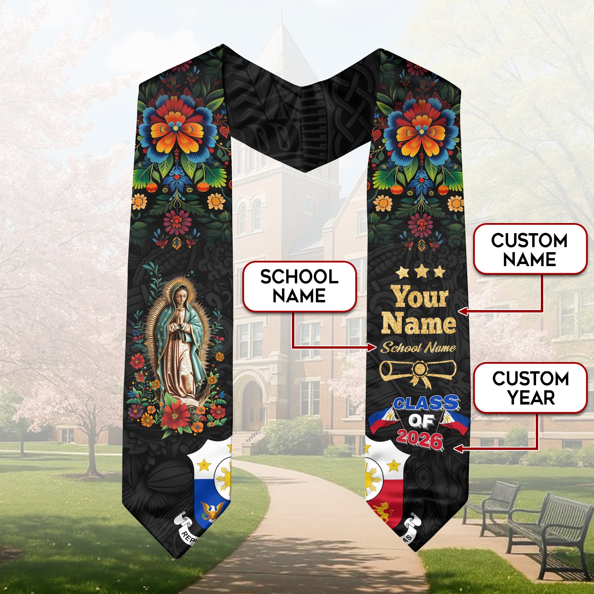 Philippines Graduation Stole 2026, Philippine Flag Sash, Custom Graduation Stole