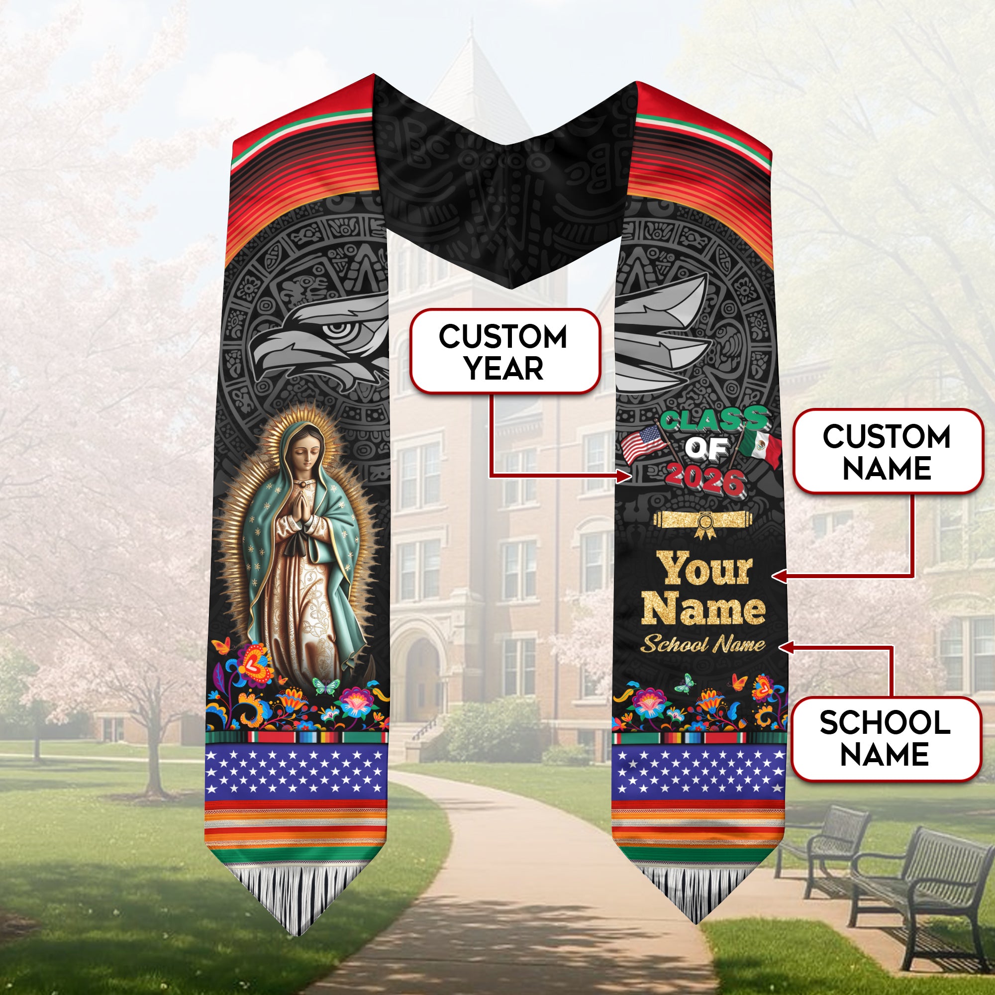 Mexican Flag Graduation Sash 2026, Mexico Stole, Custom Detail Option for Graduates