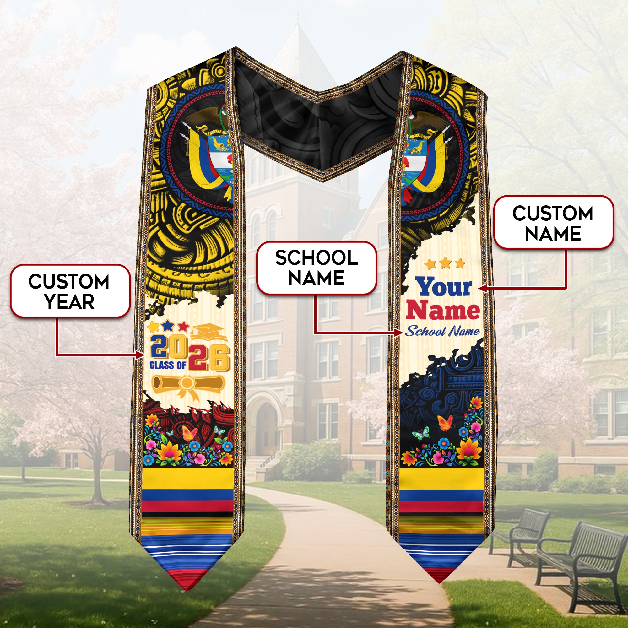 Colombia Stole for Graduation 2026, Colombian Flag Graduation Sash, Stole for Graduates