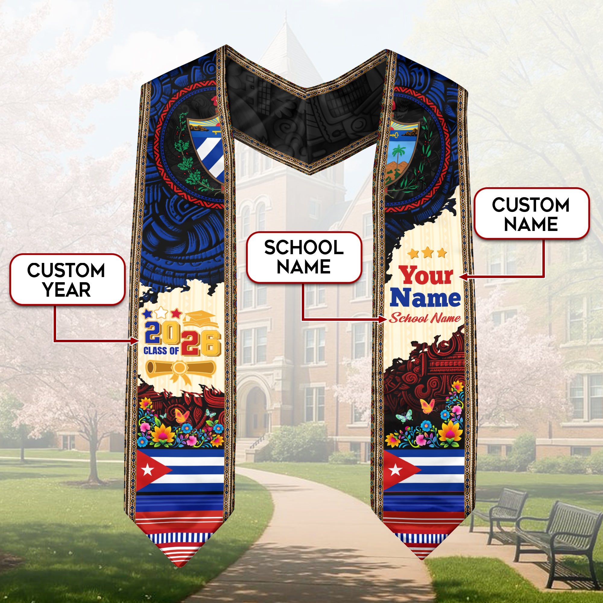 2026 Cuba Graduation Sash, Cuban Flag Stole, Unique Cuba Graduation Stole
