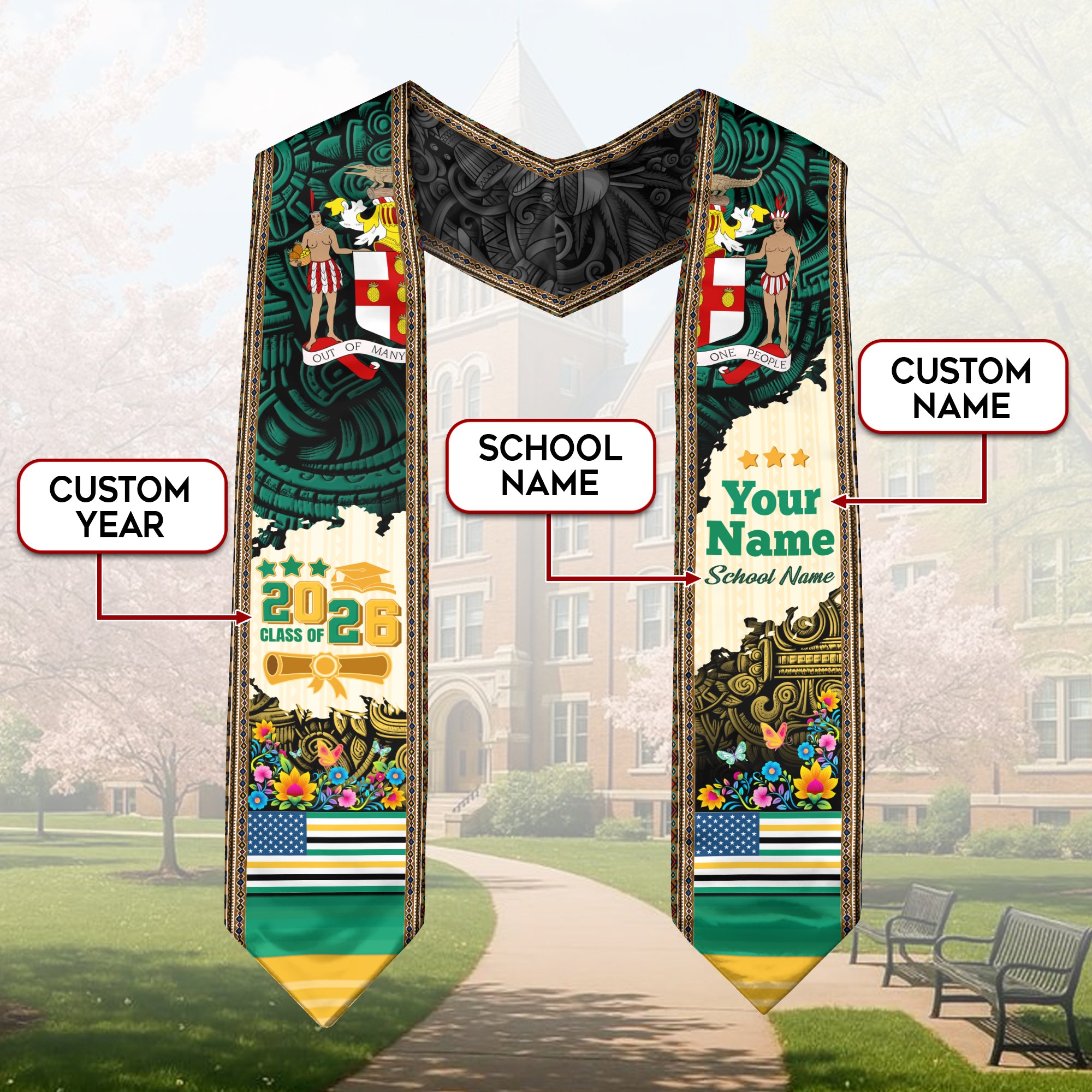 2026 Jamaican Stole, Jamaican Flag Graduation Sash, Jamaican Graduation Stole, Custom Stole