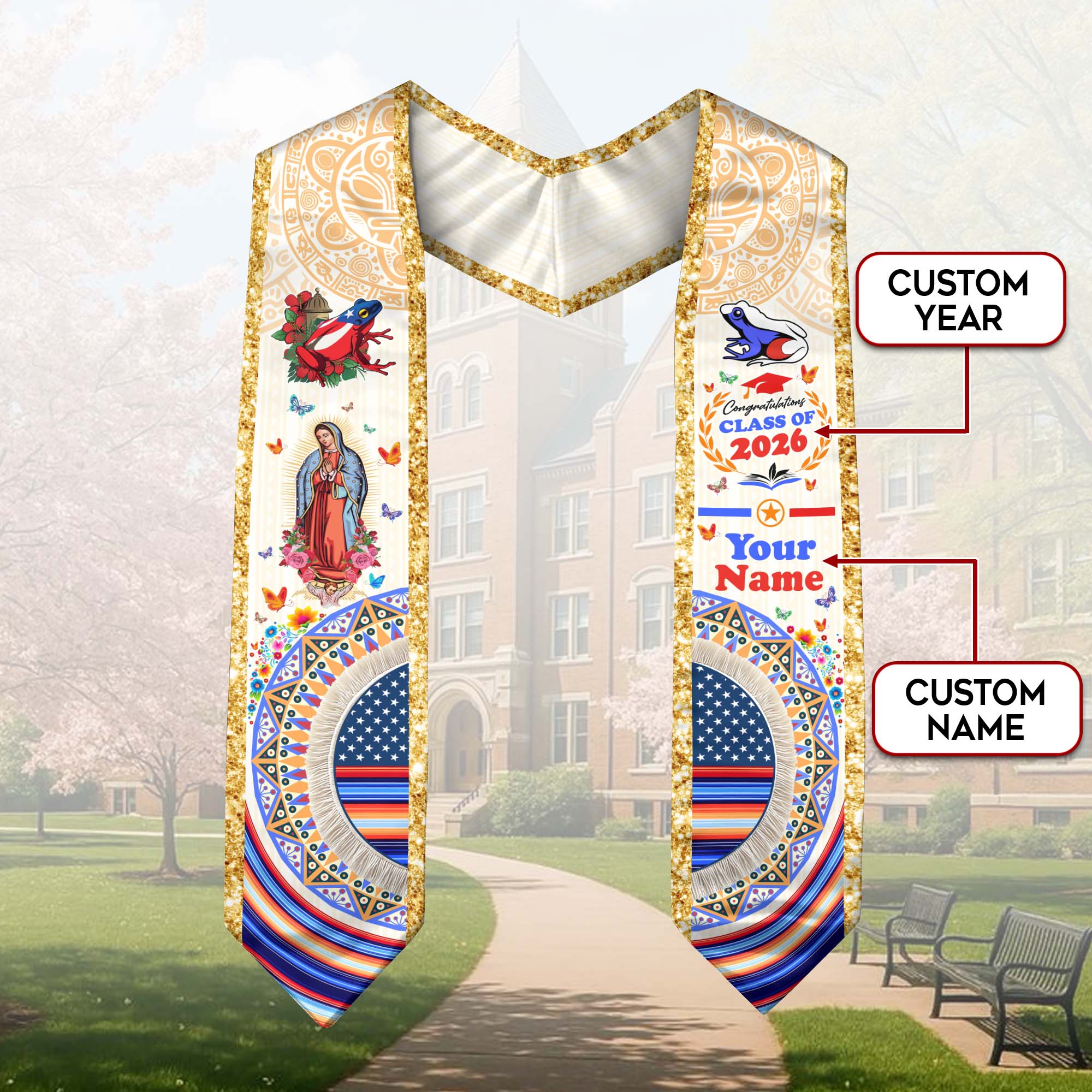 Puerto Rican Graduation Sash 2026, Puerto Rico Graduation Stole, Flag Custom Accent