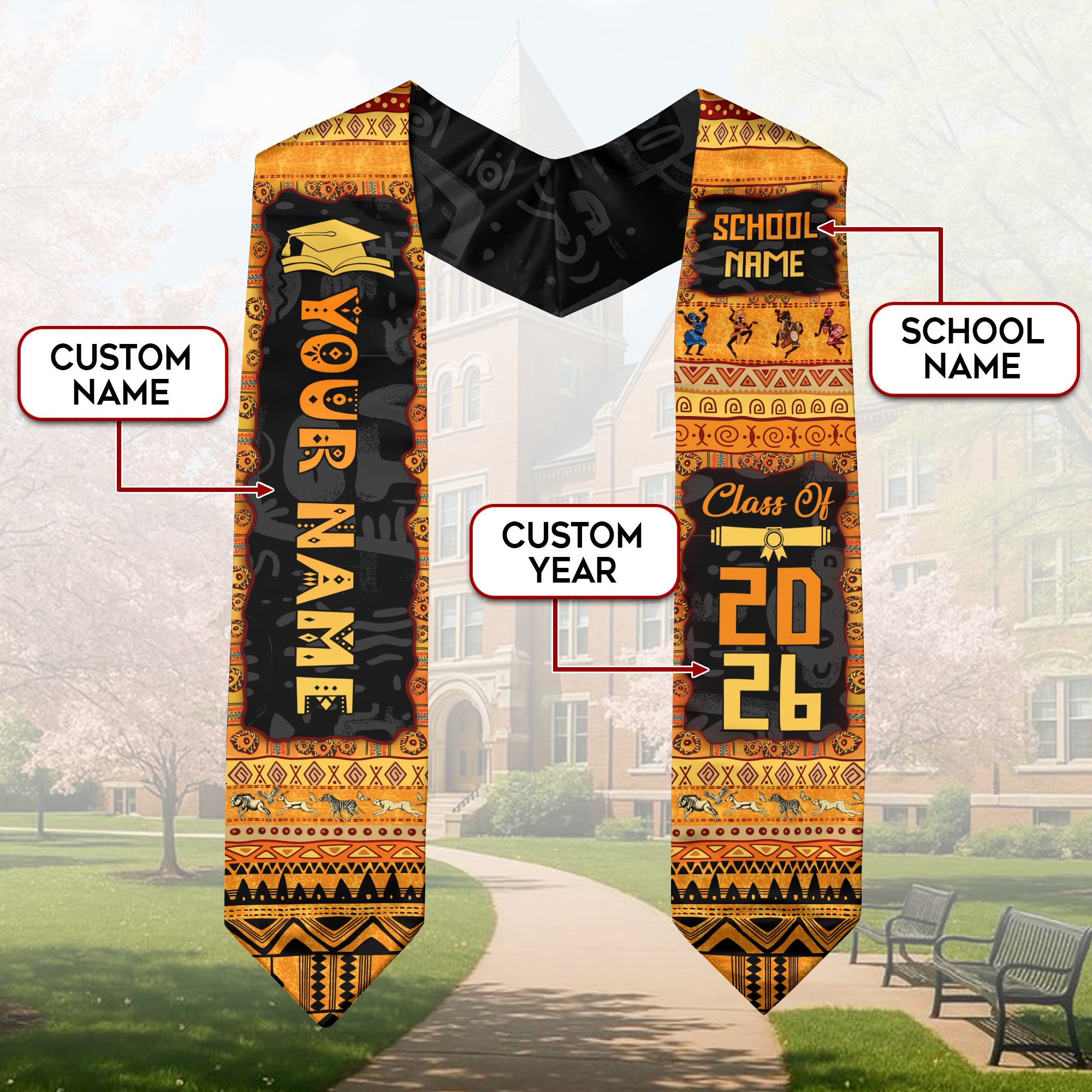 Customized African American Graduation Stole with Pan African Colors, Graduation Sash 2026