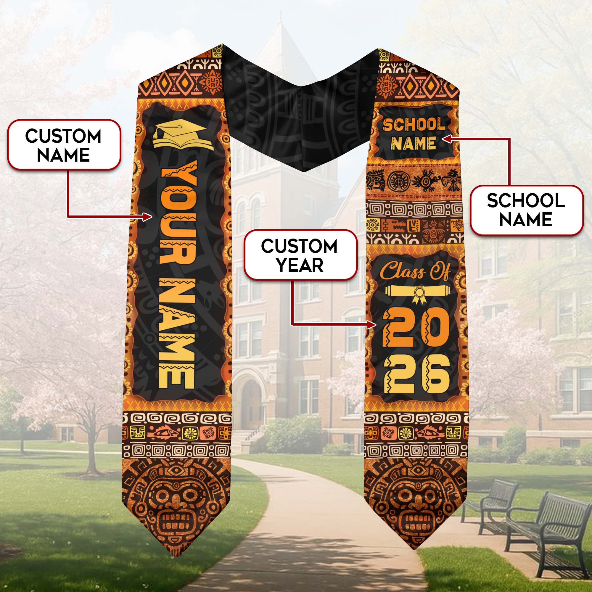 2026 Mexico Graduation Stole, Mexican Flag Sash, Personal Detail Option for Class Photos