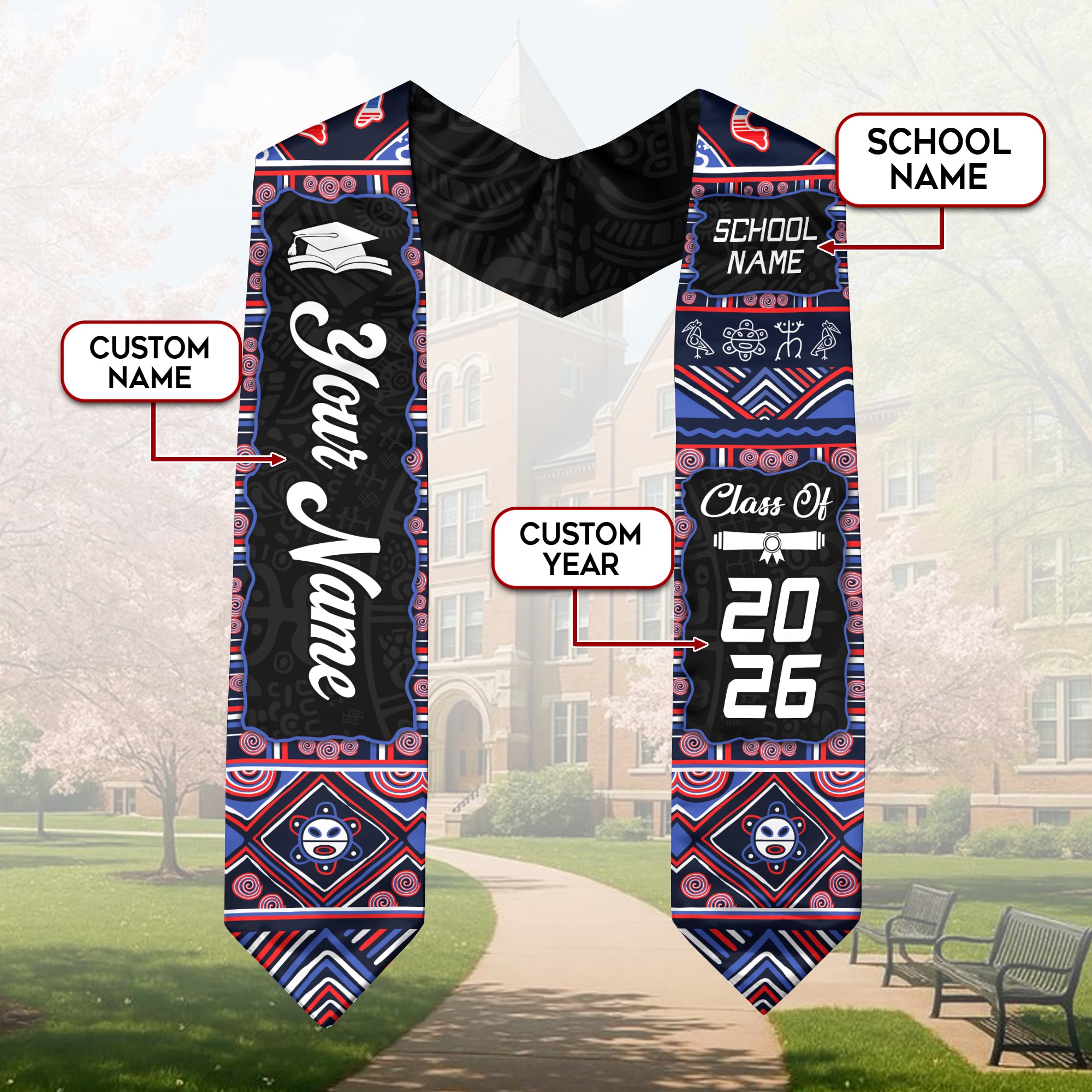 Puerto Rico Graduation Stole 2026, Puerto Rican Flag Sash, Personalized Detail Finish