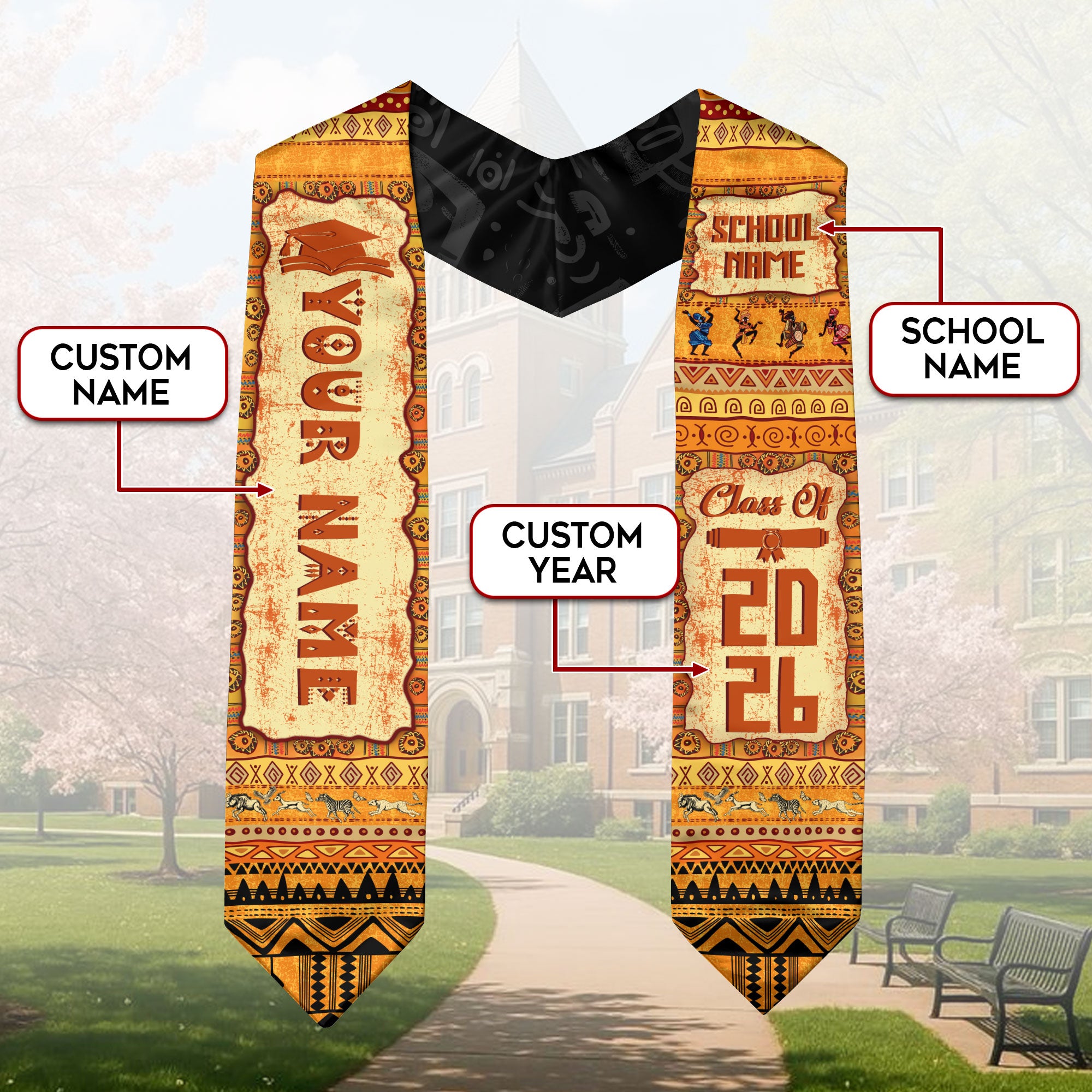 Customized African Graduation Stole, Cultural Graduation Sash for African American Class of 2026