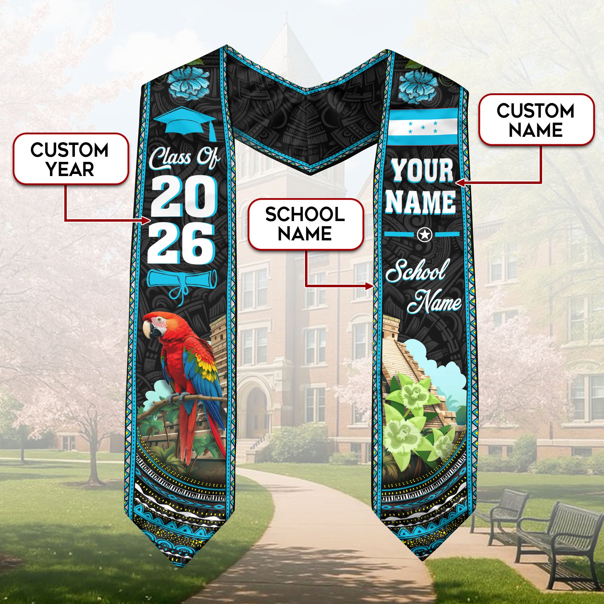 Honduras Graduation Stole 2026, Honduras Flag Graduation Sash, Custom Stole, Honduras Stole