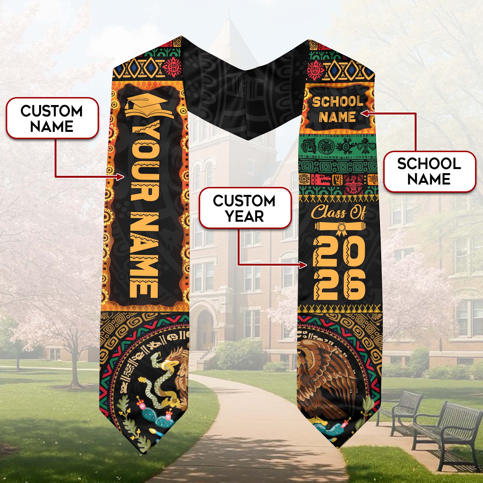 Mexican Flag Graduation Sash 2026, Mexico Stole for Grads, Optional Personal Detail Add-On