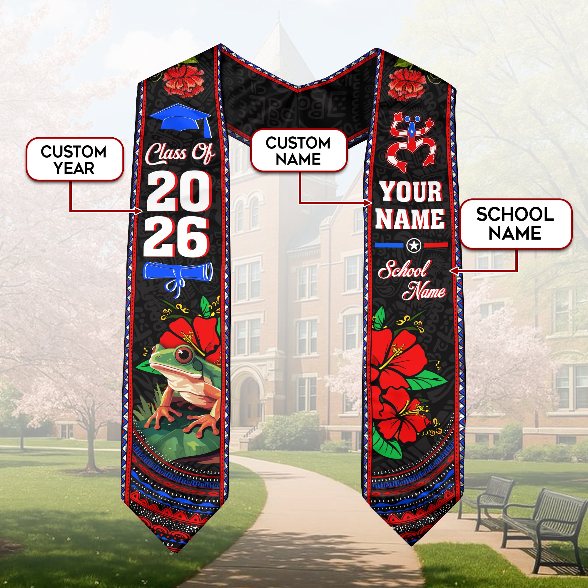 2026 Puerto Rican Flag Graduation Sash, Puerto Rico Stole for Grads, Tailored Touch