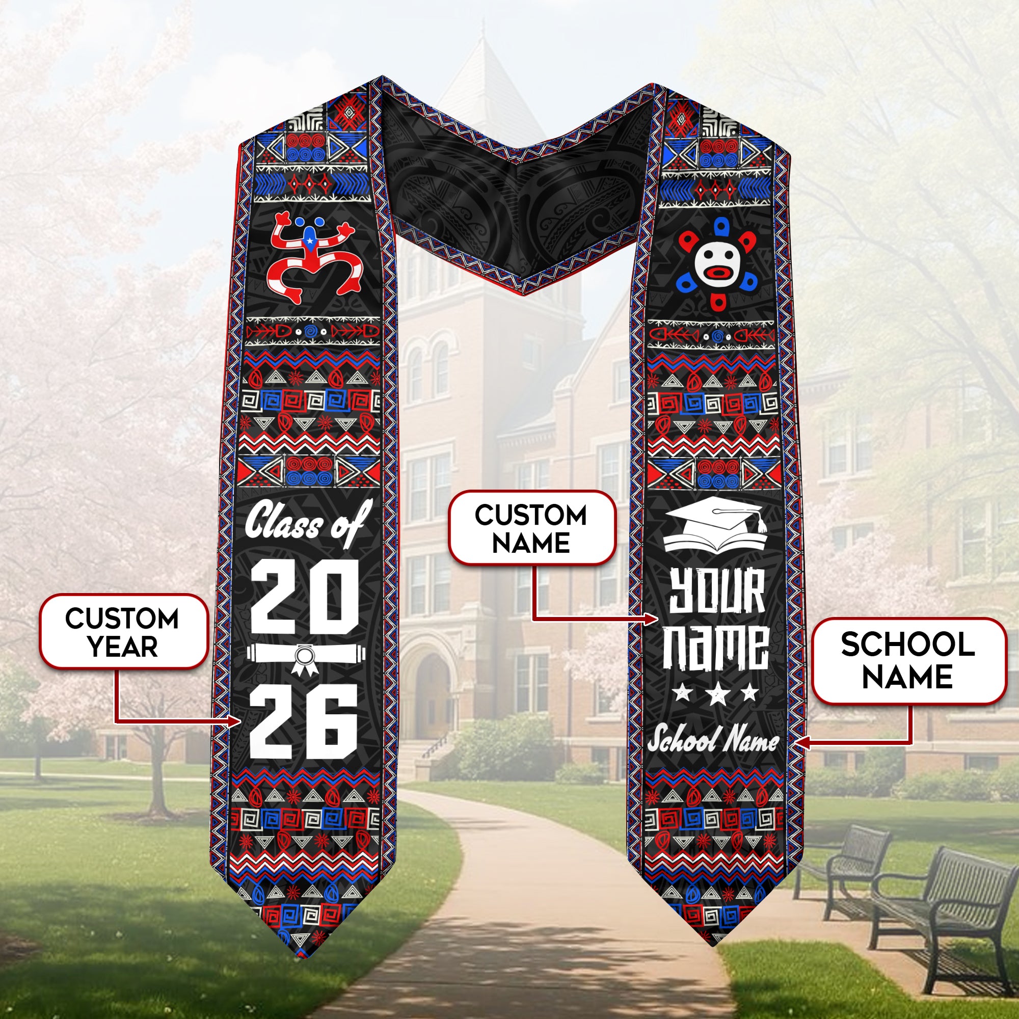 Puerto Rico Flag Graduation Stole 2026, Puerto Rican Sash, Signature Personalized Style