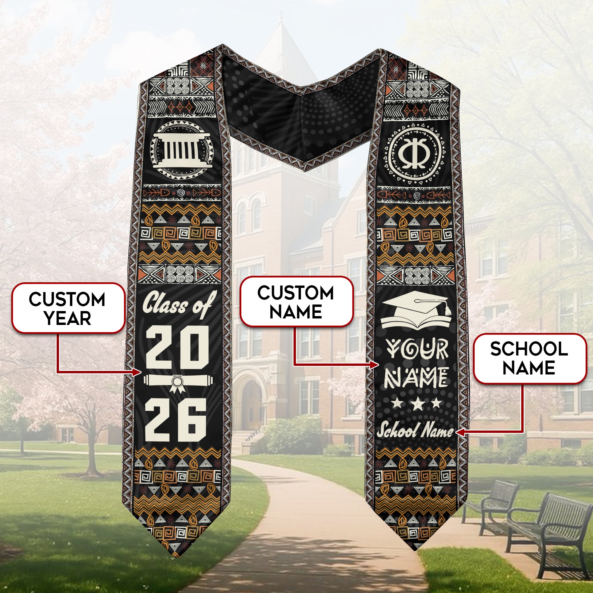 Customized African American Graduation Sash with Pan African Flag Colors, Class of 2026