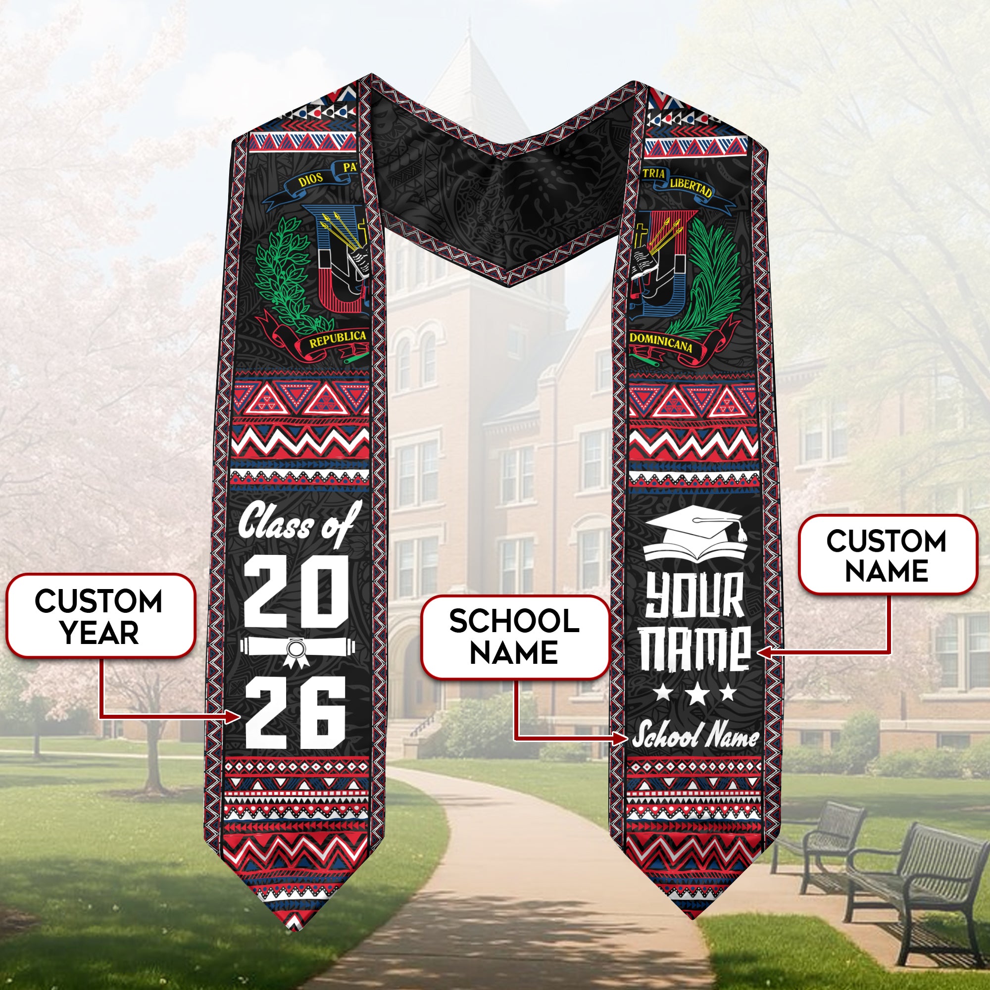 Dominican Republic Stole, Graduation Sash 2026, Dominican Flag Graduation Stole