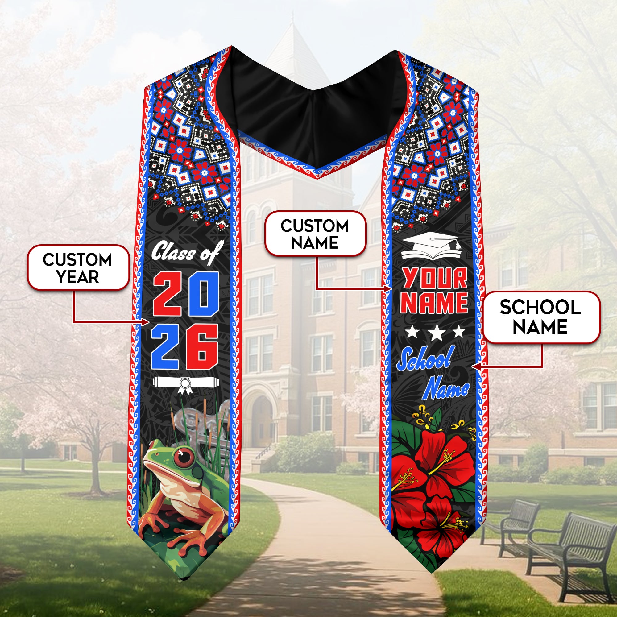 Puerto Rican Graduation Sash 2026, Puerto Rico Flag Stole, Custom Name Detail Option