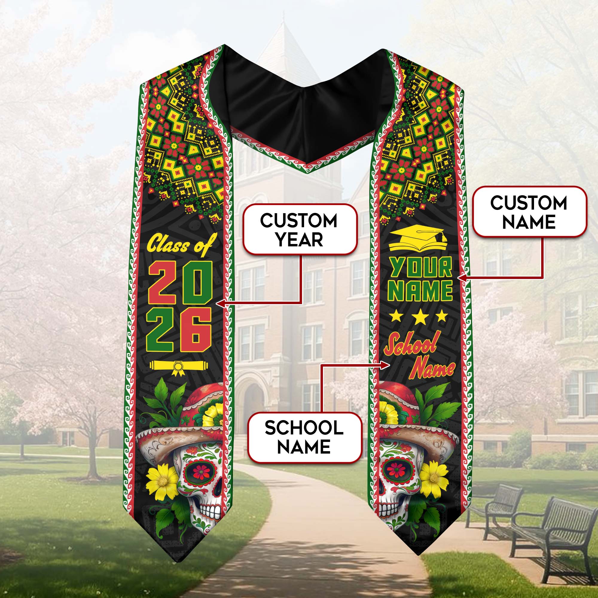 Mexico Flag Stole for Graduation 2026, Mexican Graduation Sash, Personal Detail Option