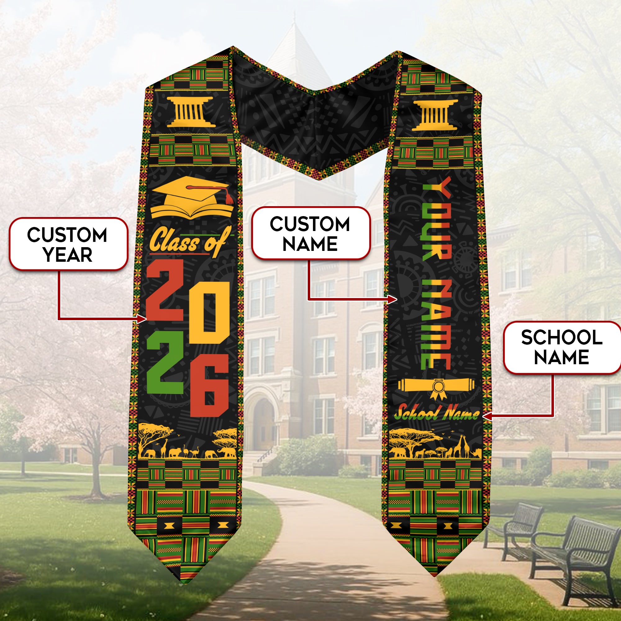 Customized African American Graduation Stole Inspired by Pan African Colors, Graduation Sash 2026