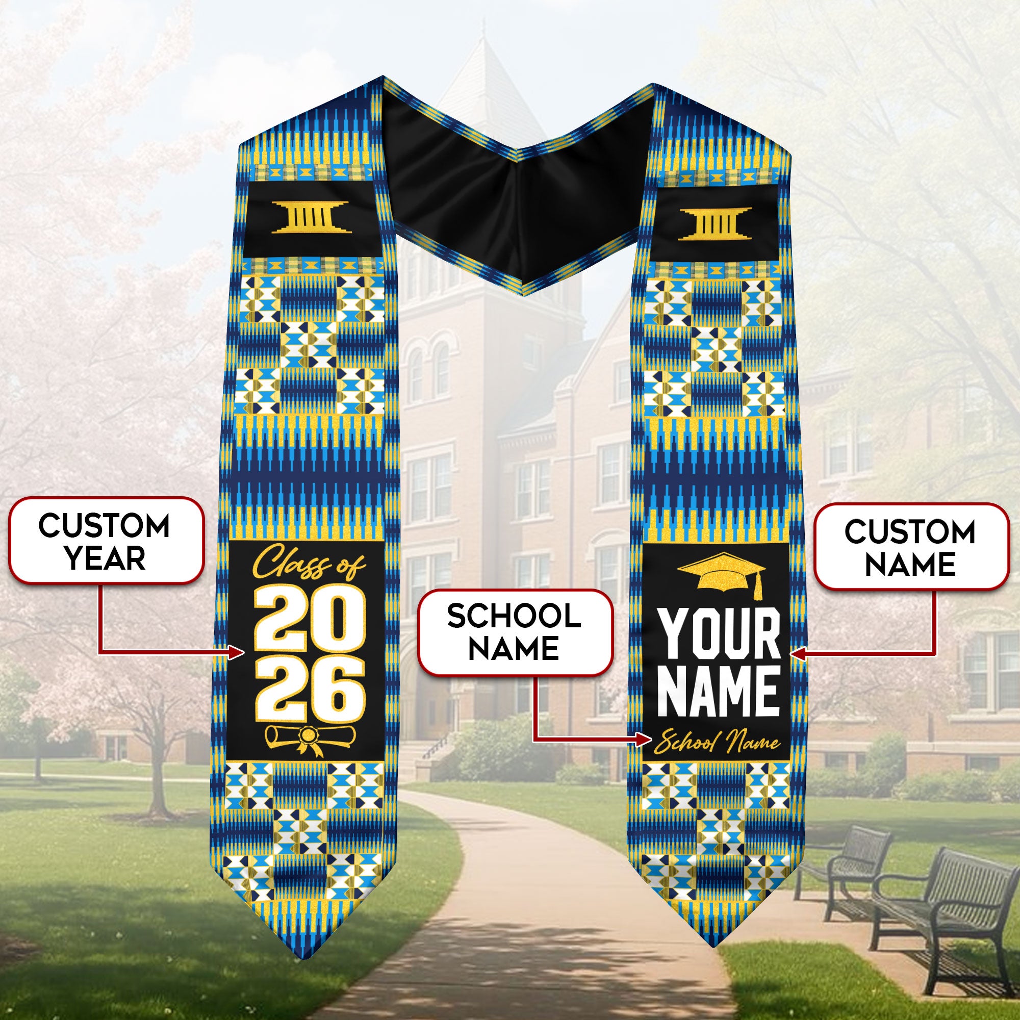African Flag Graduation Stole 2026, Africa Stole Sash, Custom Accent for Graduates
