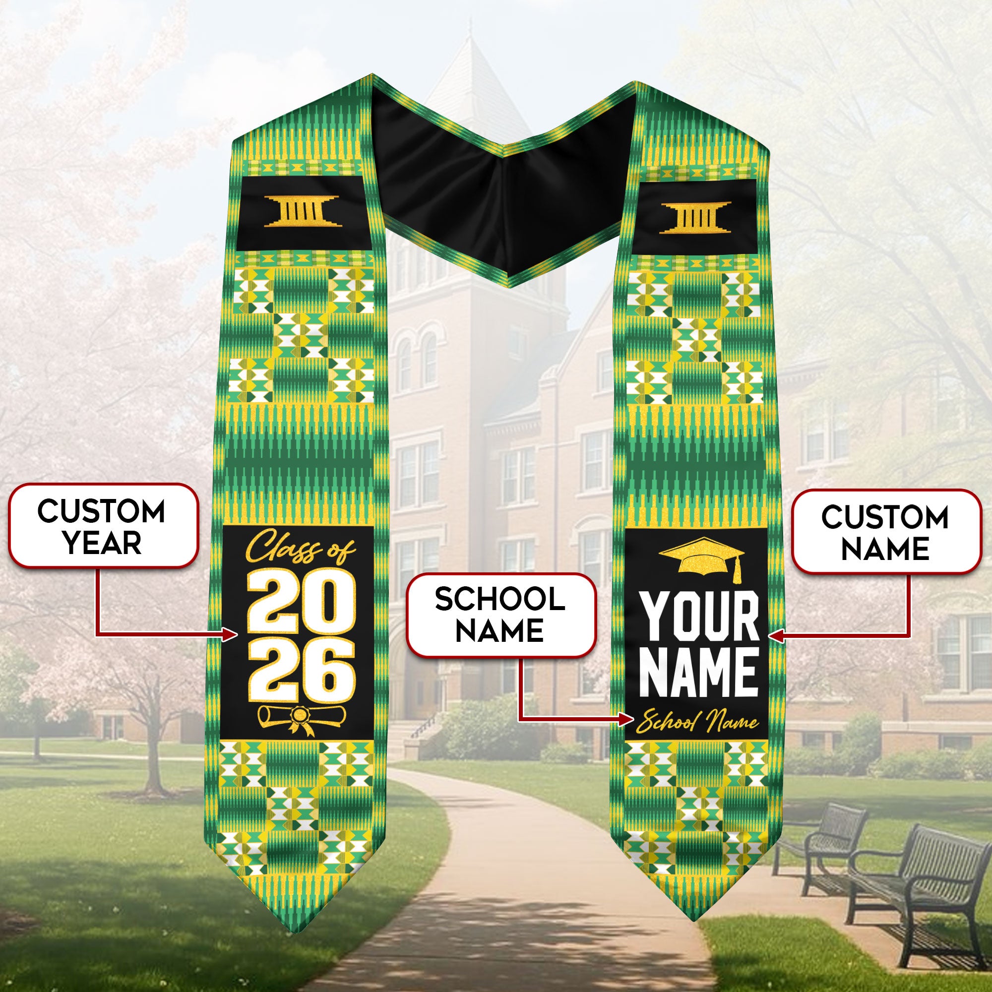 Africa Graduation Sash 2026, African Flag Graduation Stole, Personalized Finish for Grads