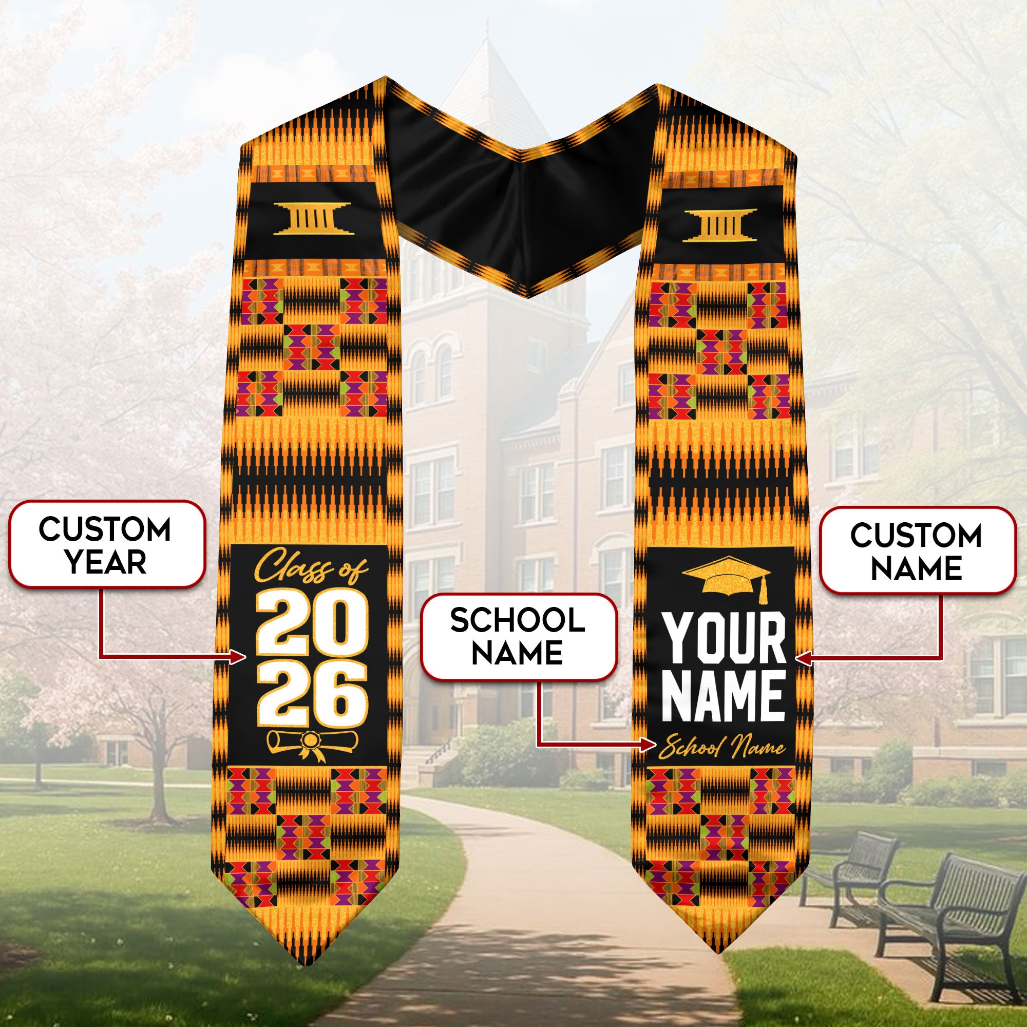 African Graduation Stole 2026, Africa Flag Sash, Custom Touch Graduation Stole 2026