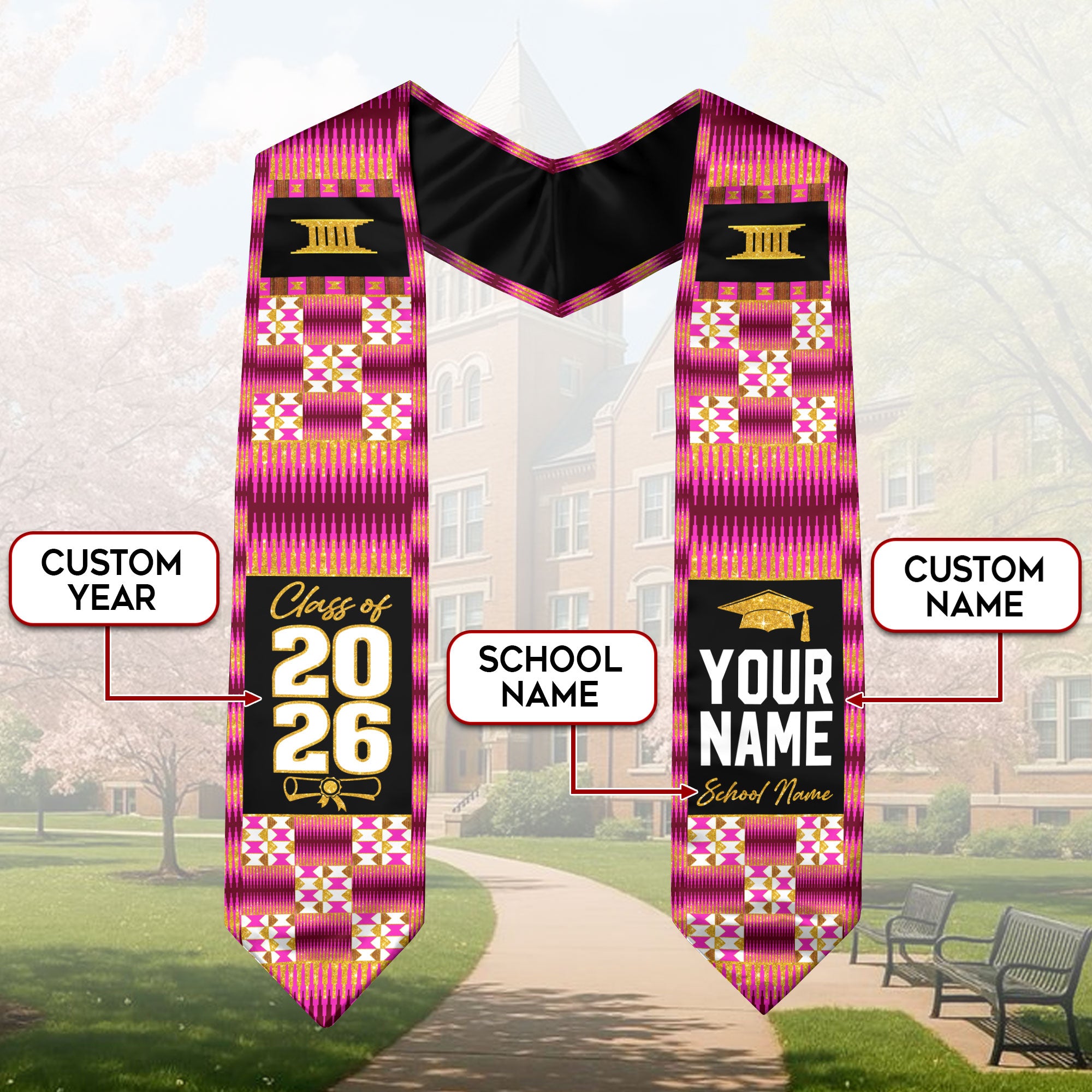 Africa Flag Graduation Stole 2026, African Grad Sash, Custom Details for Class of 2026