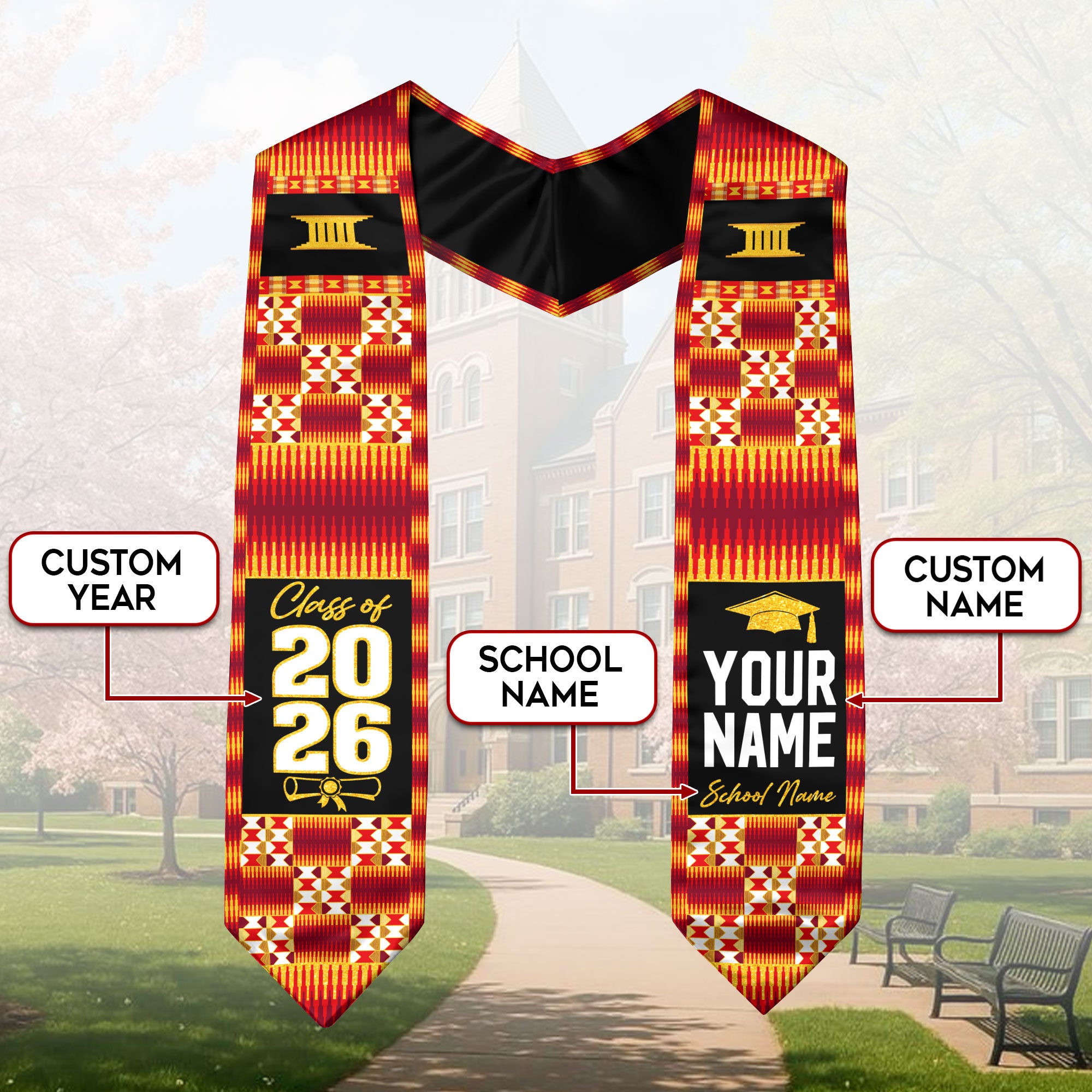 African Flag Graduation Sash 2026, Africa Graduation Stole, Customizable Detail Stole