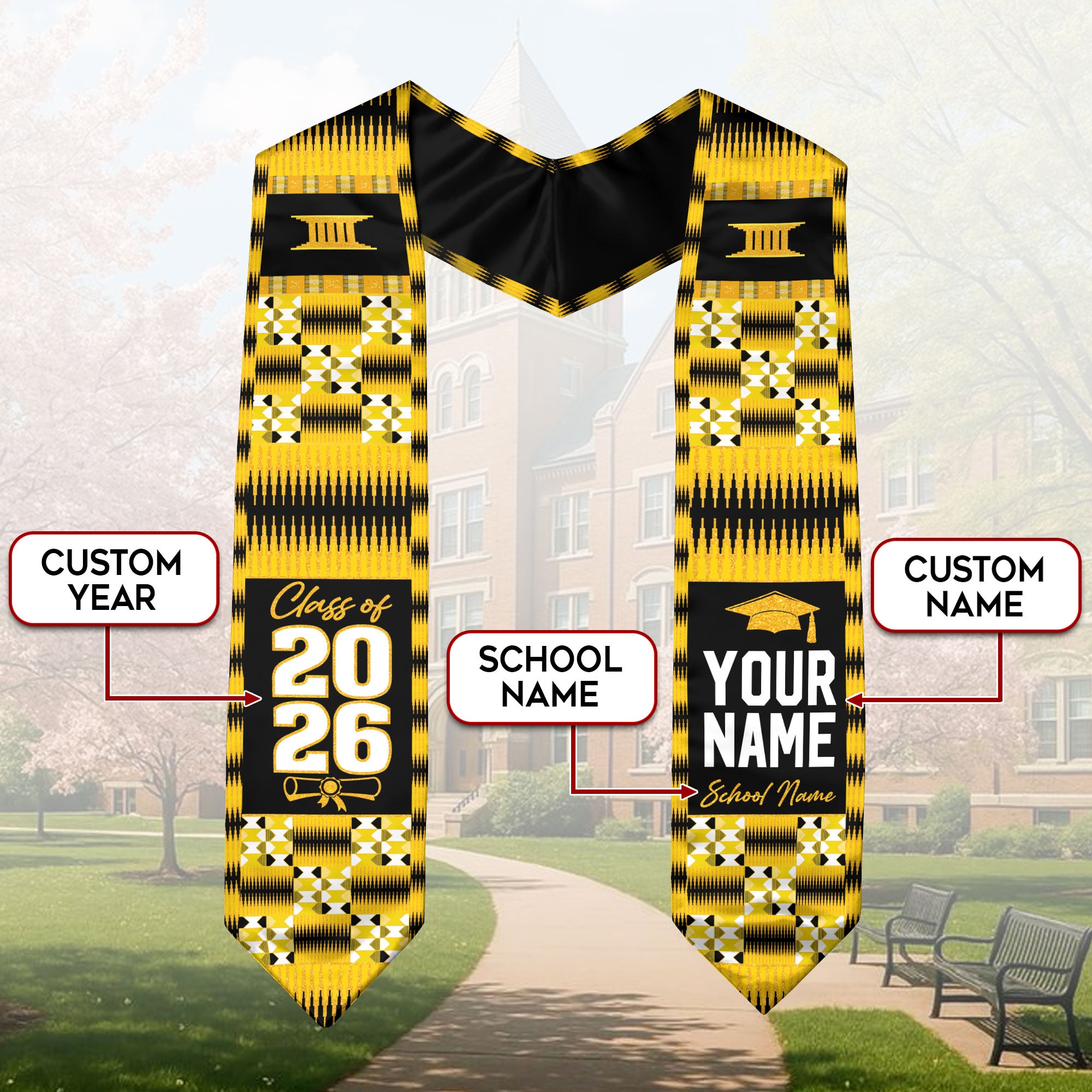Africa Graduation Stole 2026, African Flag Sash, Graduation Stole with Custom Accent