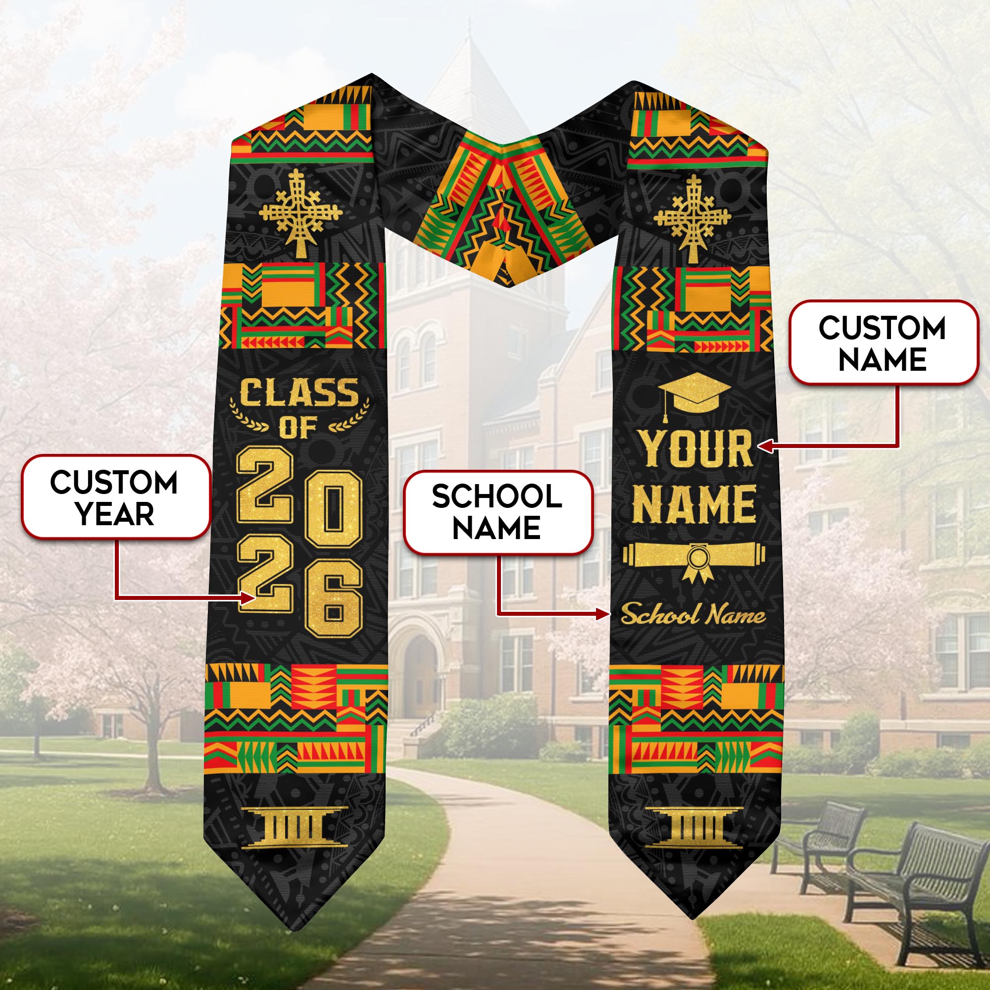 African Graduation Sash 2026, African American Flag Graduation Sash, African Stole