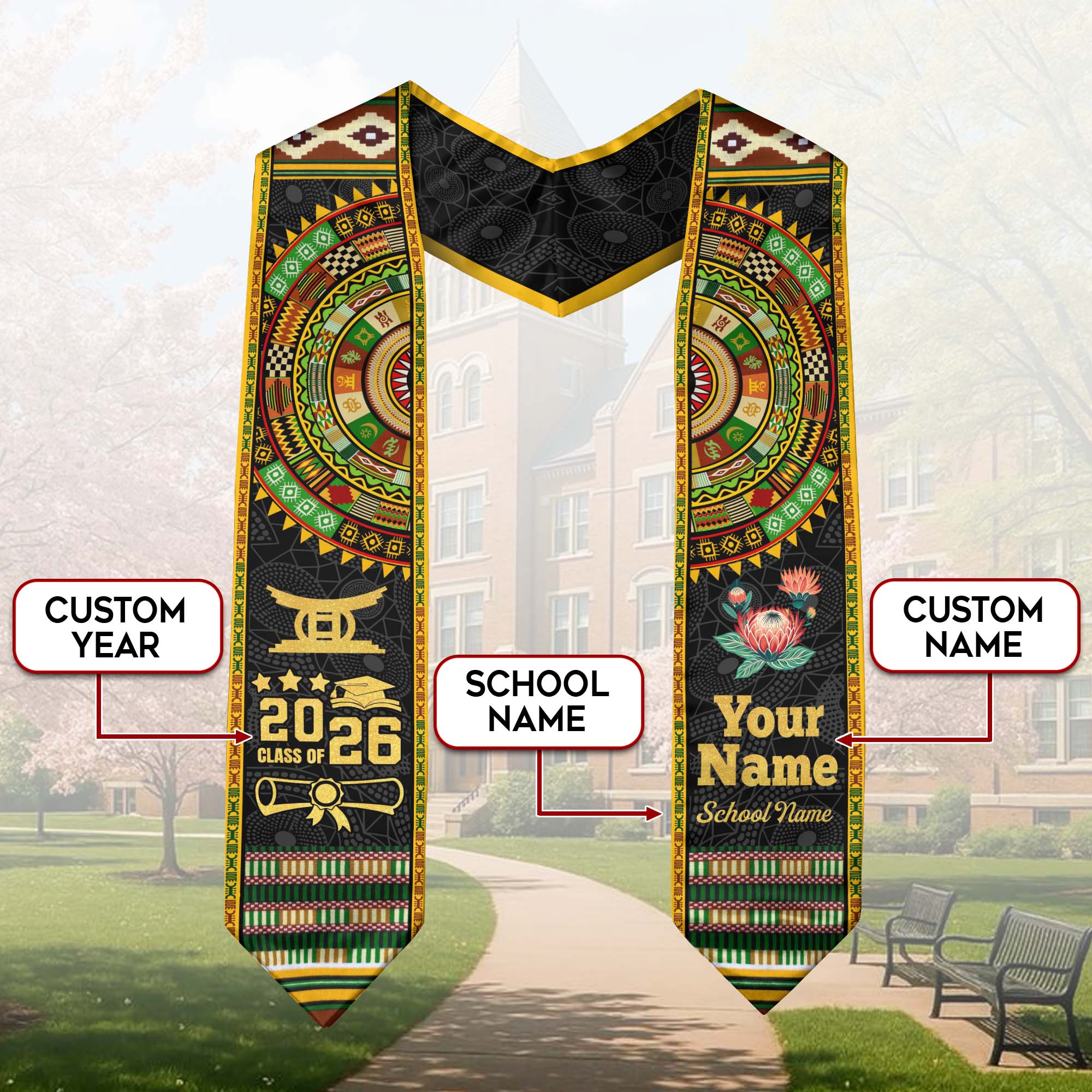 African American Flag Graduation Sash 2026, African Stole, African Graduation Stole