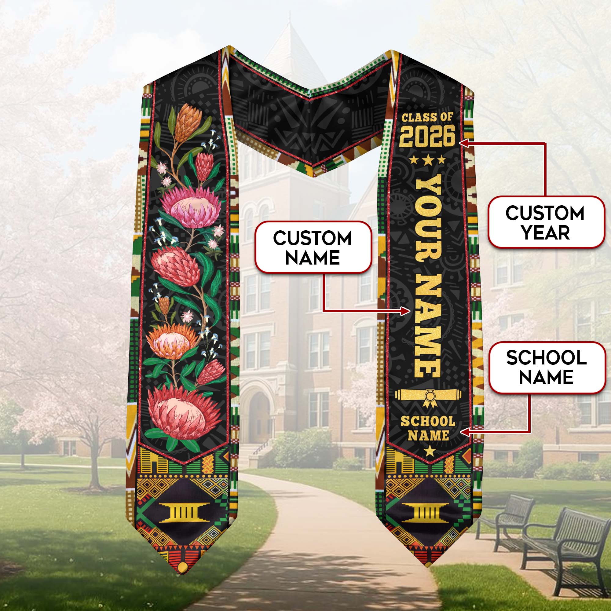 African Graduation Sash 2026, African American Flag Stole, African Graduation Stole